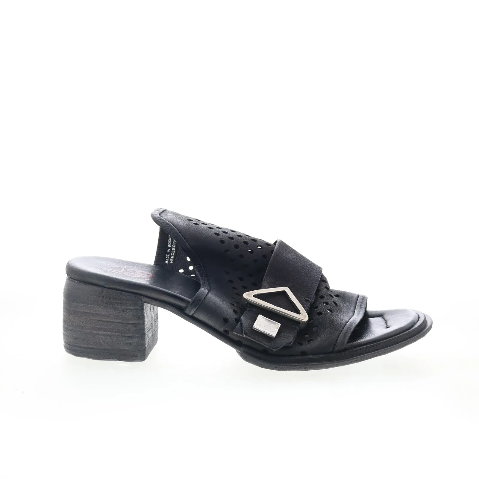 Soft Memory Foam Heels A.S. 98 Ninny A83005-101-6002 Womens Black Leather Mules Heels Shoes