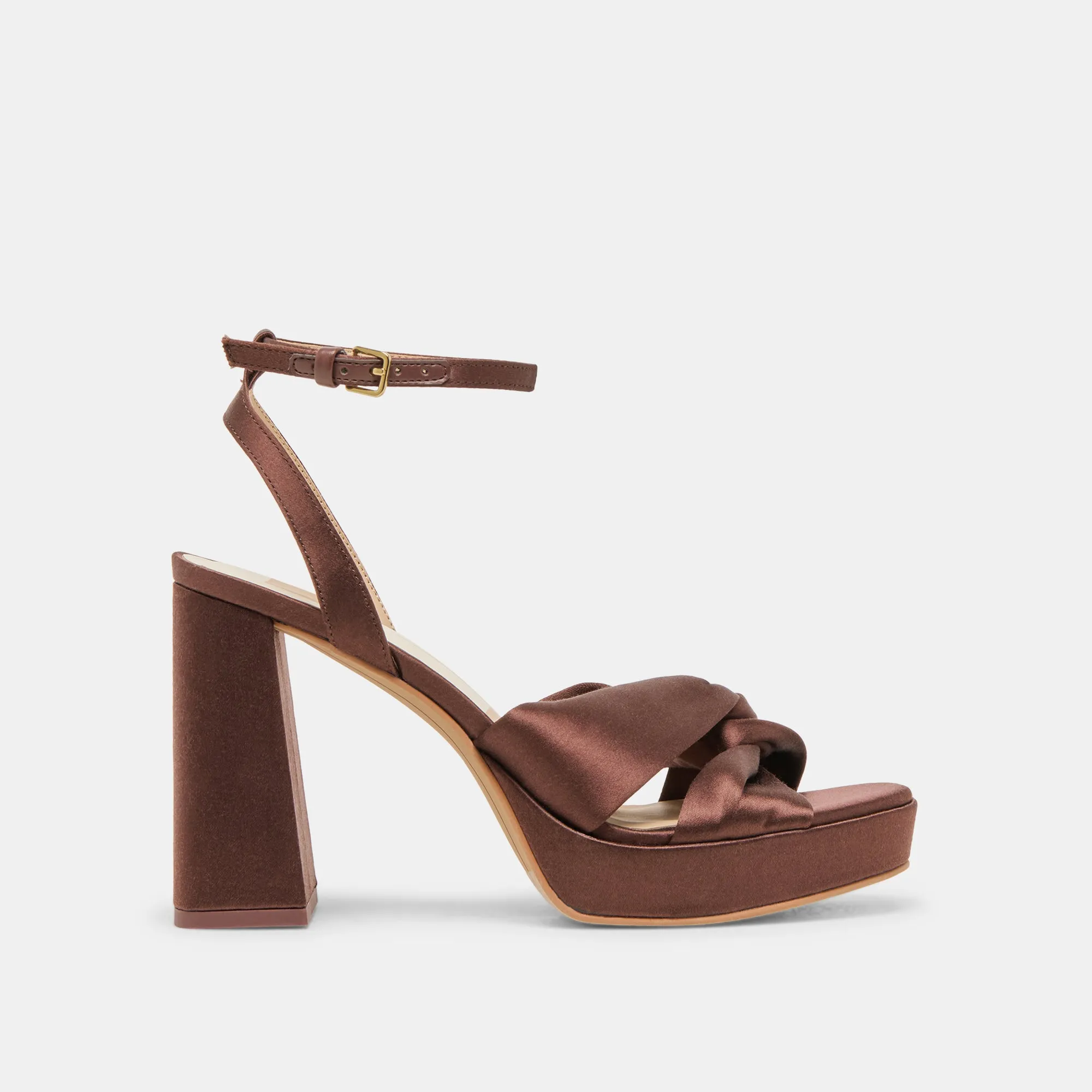 PARLO HEELS MID BROWN SATIN Wide fit
