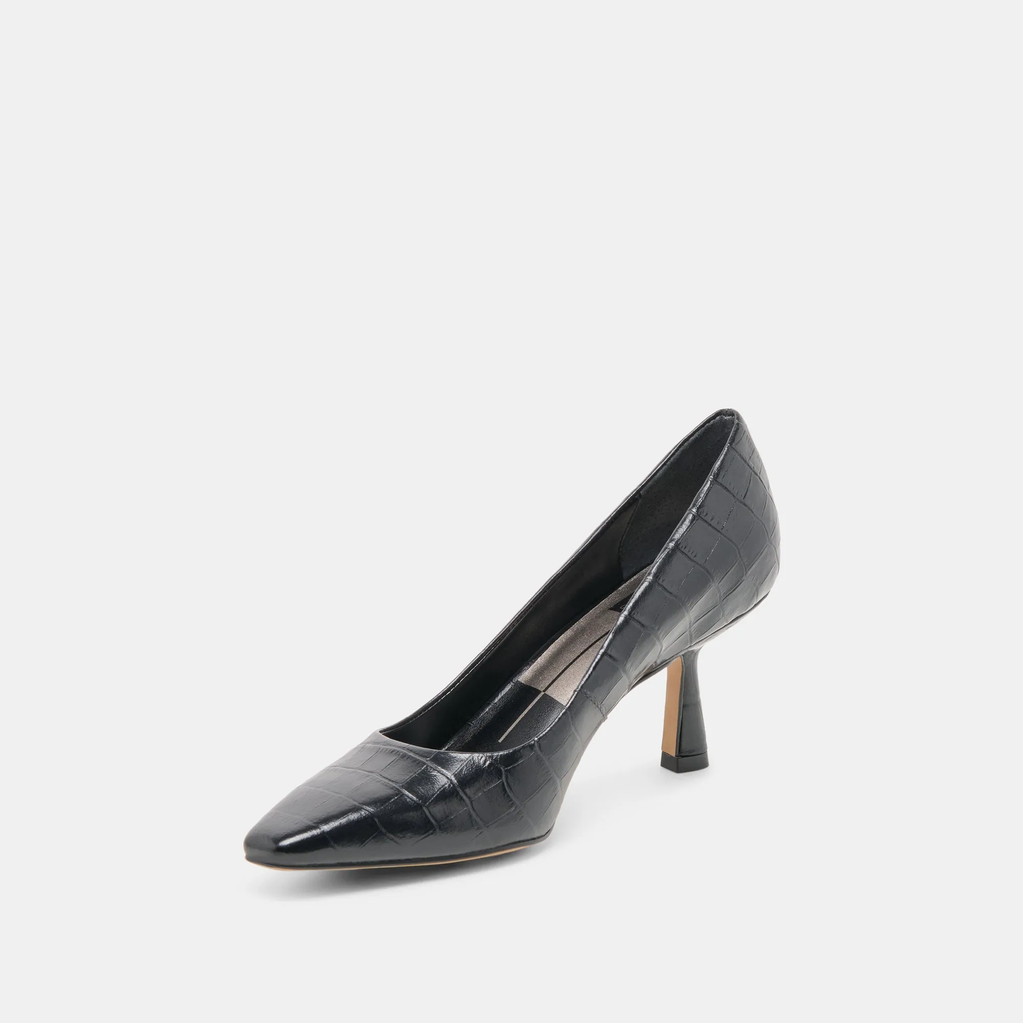 Decorative High Heels Clear Sandals for Weddings BRIONA HEELS NOIR CROCO EMBOSSED LEATHER