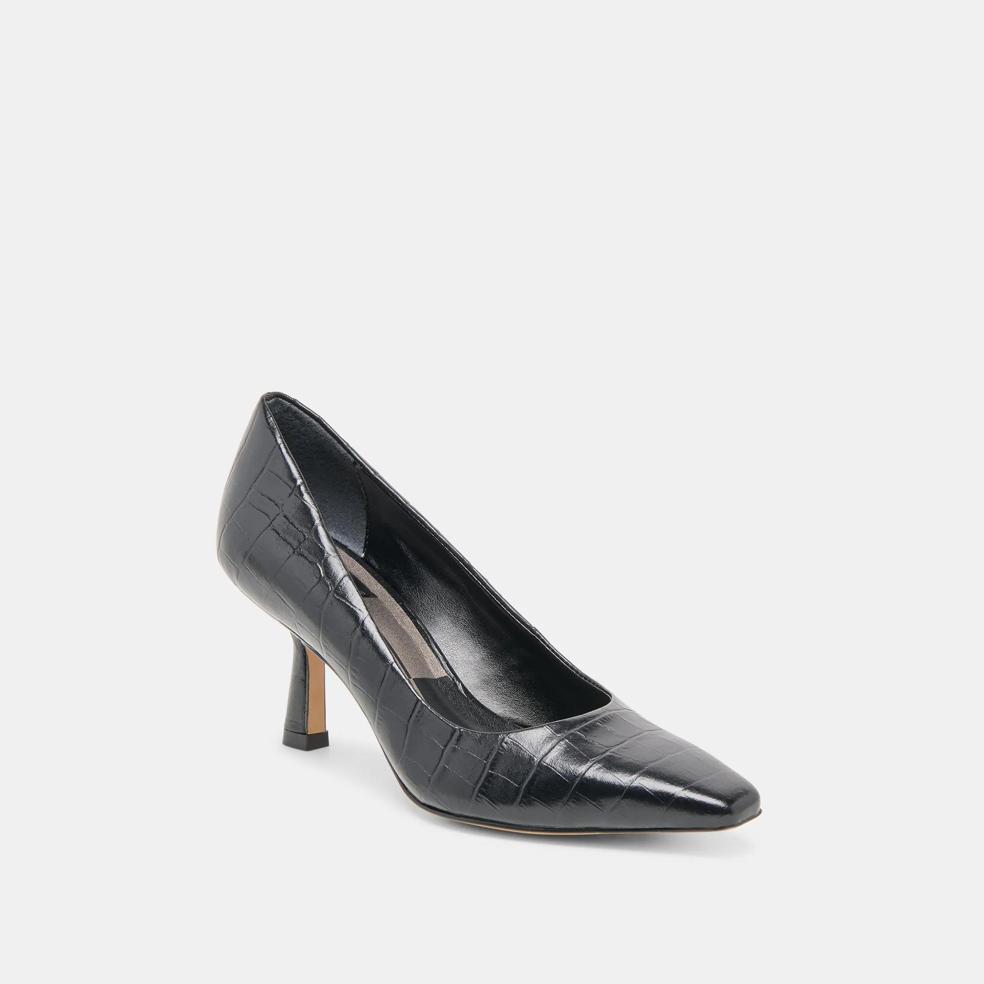 BRIONA HEELS NOIR CROCO EMBOSSED LEATHER Tuxedo Party Shoes Comfortable fit