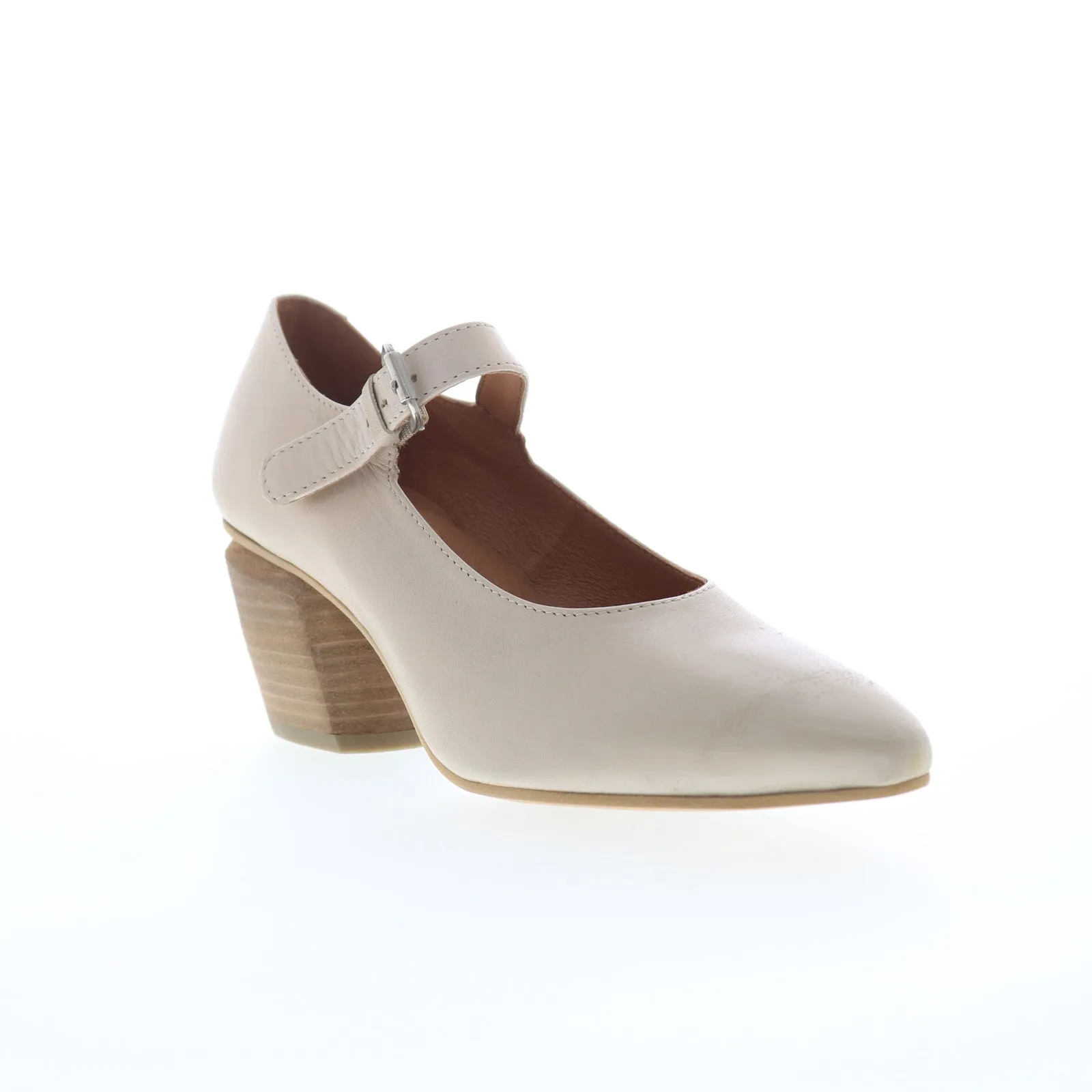 Miz Mooz Amara Womens Beige Leather Hook & Loop Pumps Heels Shoes Evening Stilettos Peep Toe Booties