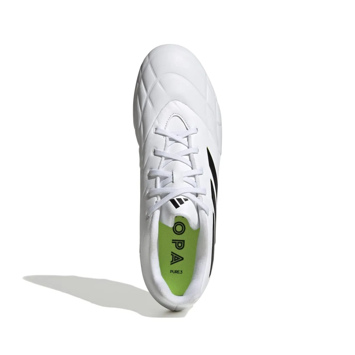 Hyper-Responsive ADIDAS HQ8984 COPA PURE.3 FG MN'S (Medium) White/Black/Lemon Leather Soccer Shoes