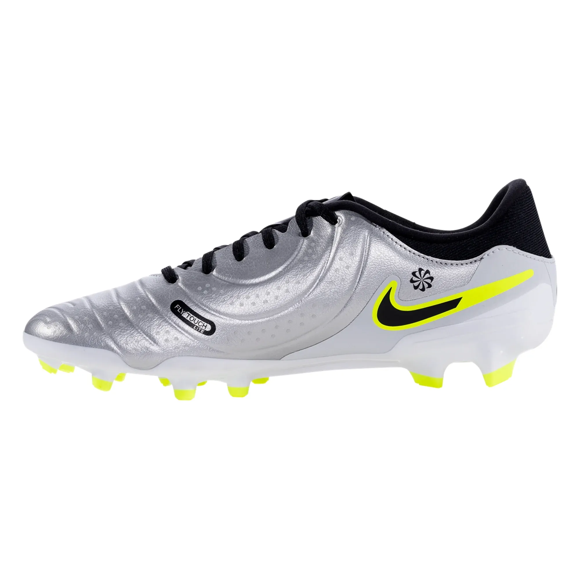 Heel Support Outdoor Field Nike Legend 10 Academy FG/MG Soccer Cleats (Metallic Silver/Black-Volt)