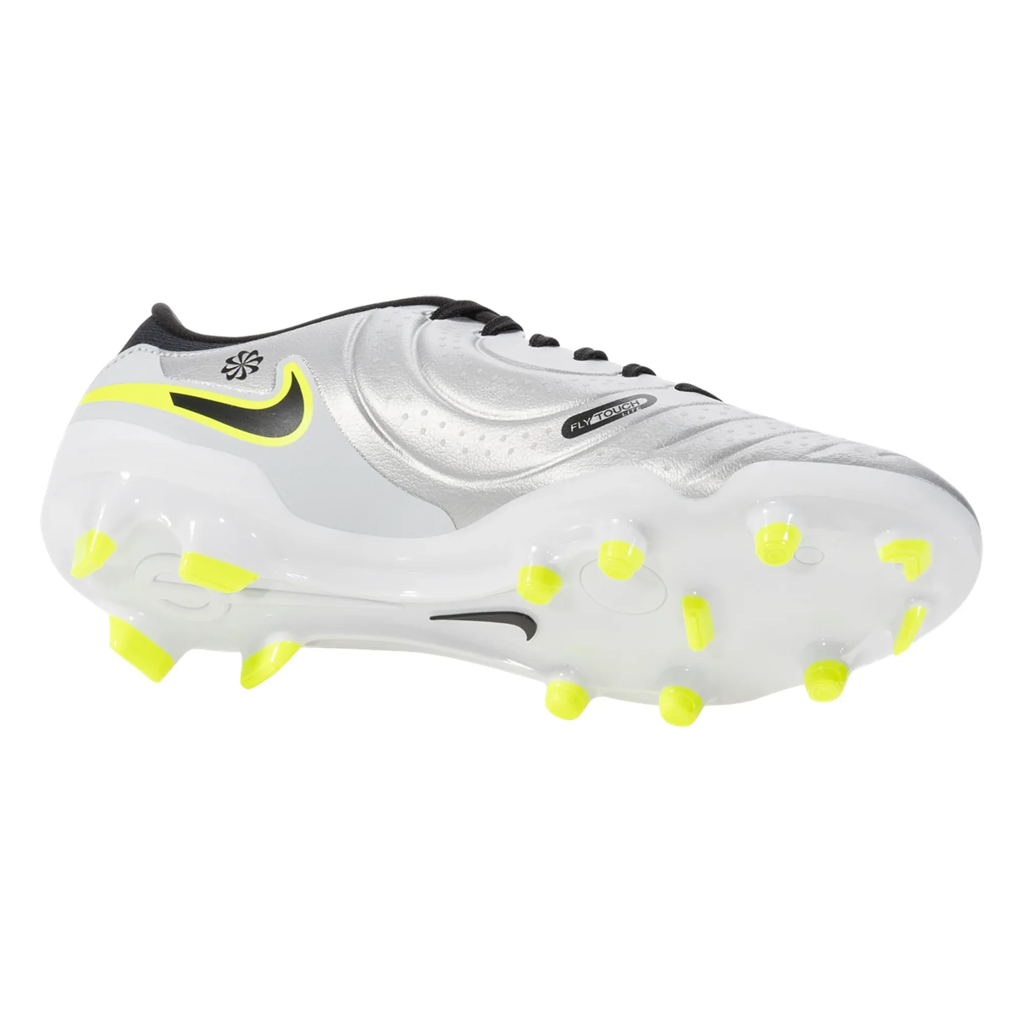 Nike Legend 10 Academy FG/MG Soccer Cleats (Metallic Silver/Black-Volt) Reflex Touch Contoured Footbed