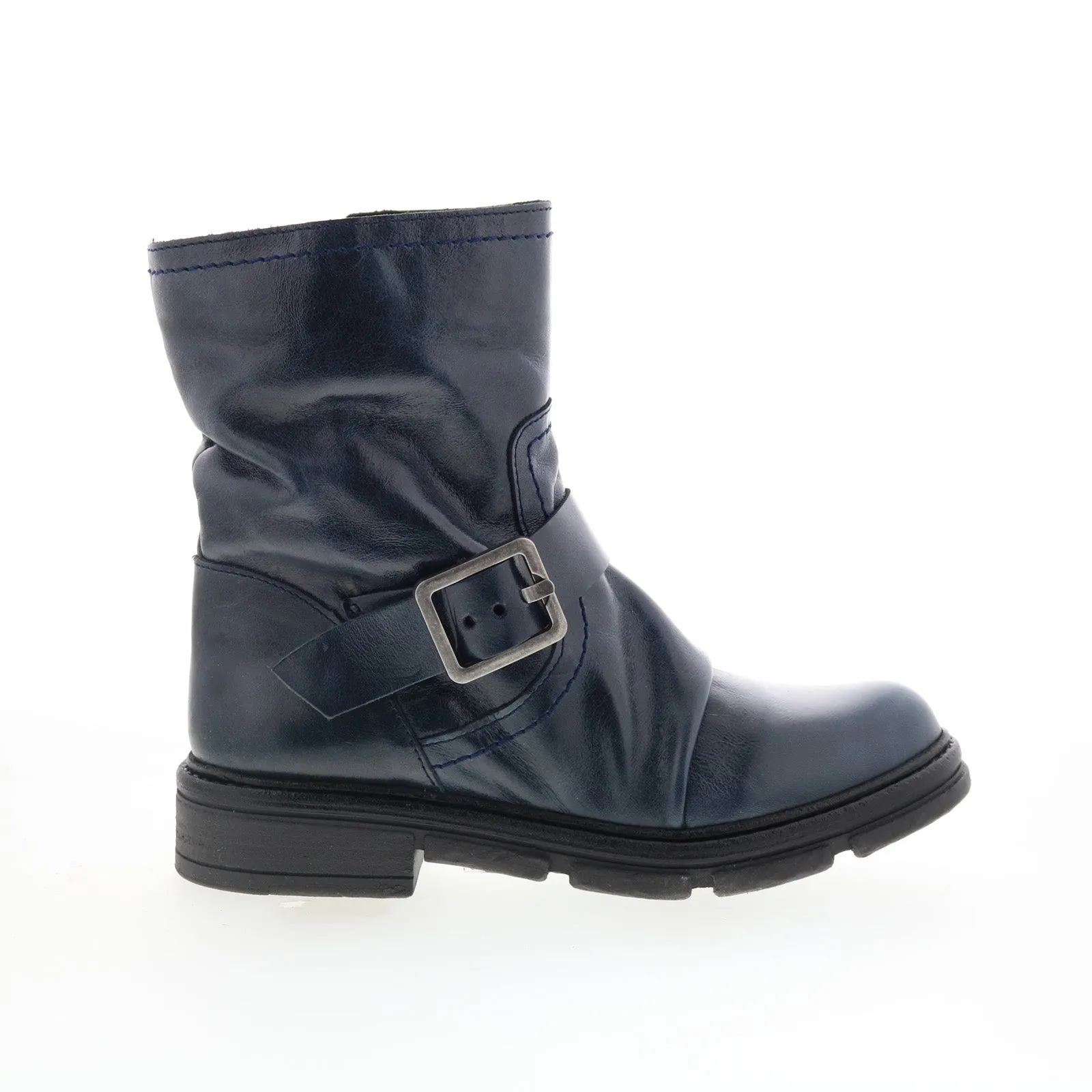 Miz Mooz Holdyn Womens Blue Leather Zipper Casual Dress Boots Sleek Shape