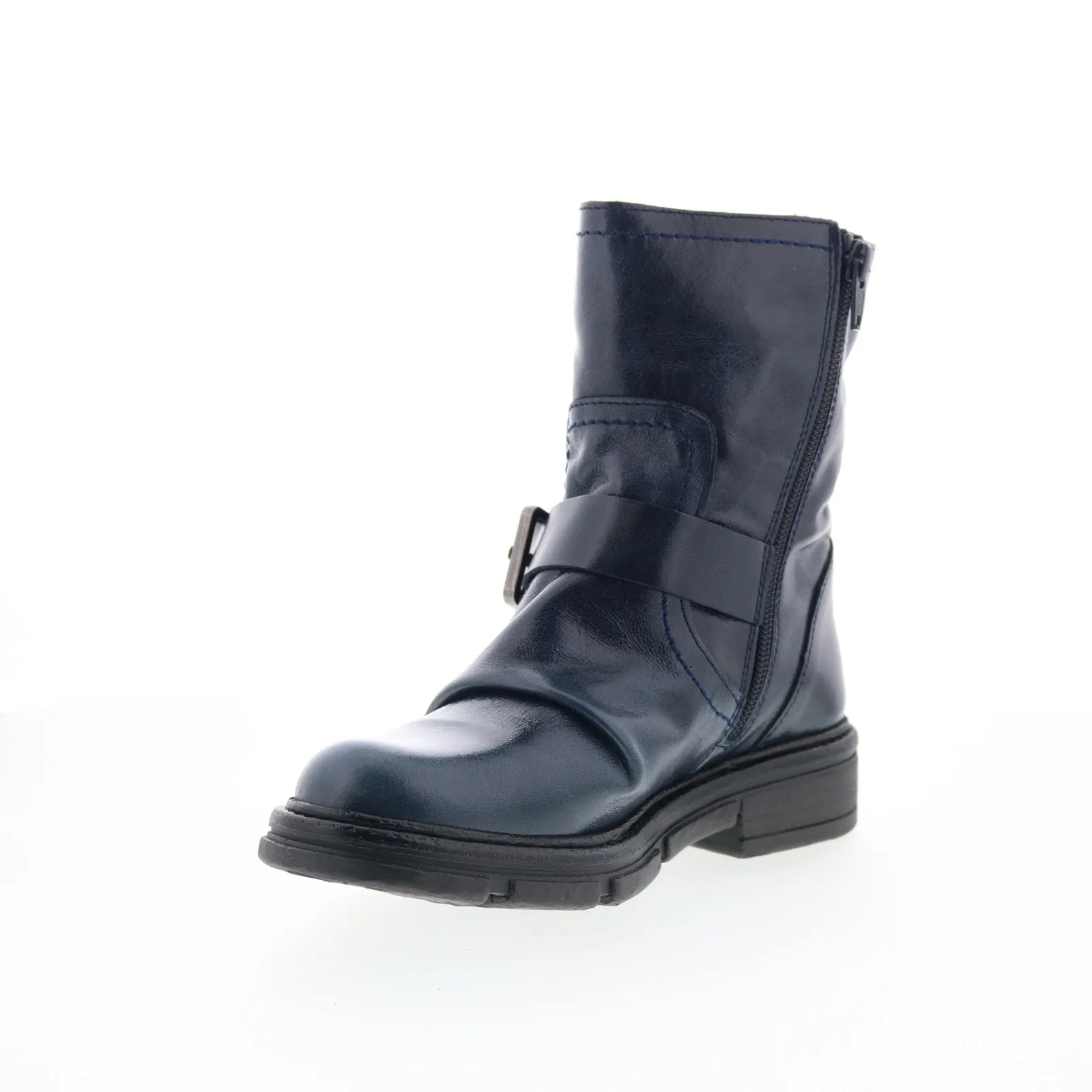 Miz Mooz Holdyn Womens Blue Leather Zipper Casual Dress Boots Good Grip Lace-Up Closure