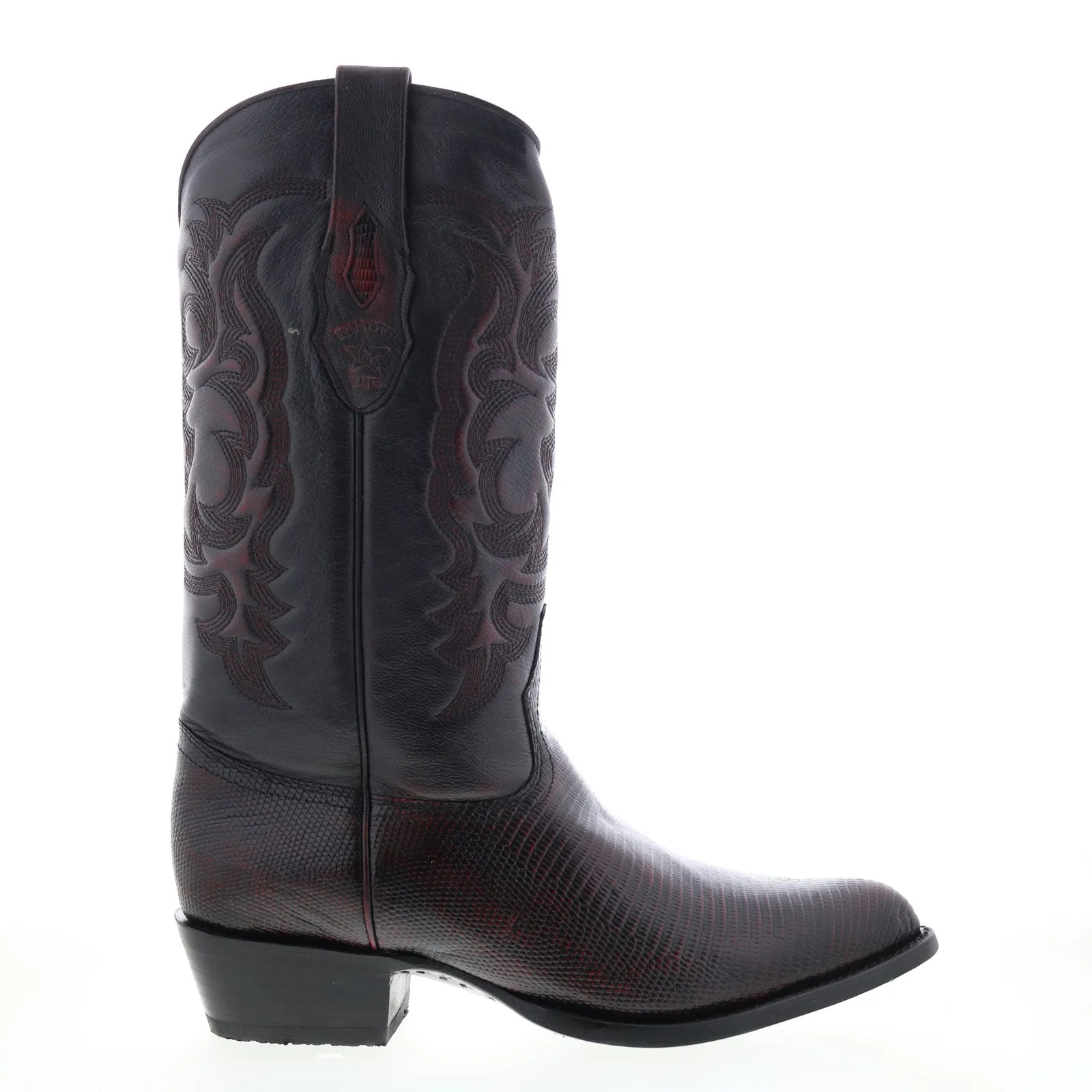Elastic Gusset Comfortable Balance Los Altos J-Toe Ring Lizard 990618 Mens Burgundy Wide Cowboy Western Boots