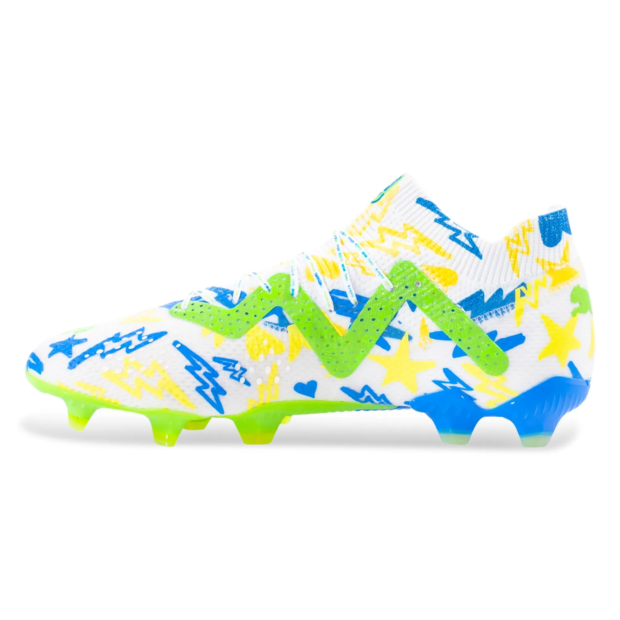 Pro Support Comfort Padding Puma Future Ultimate X Neymar Jr FG/AG Soccer Cleats (Puma White/Racing Blue/Parakeet Green)