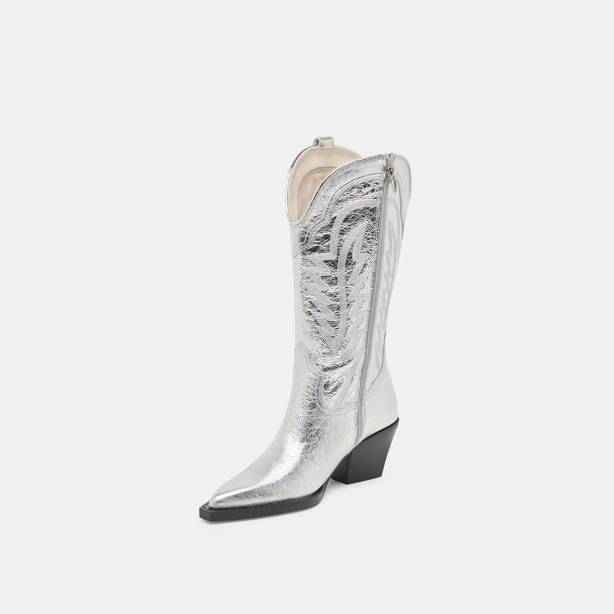 RYLAND EXTRA WIDE CALF BOOTS SILVER DISTRESSED LEATHER Comfortable backstay Built For Comfort