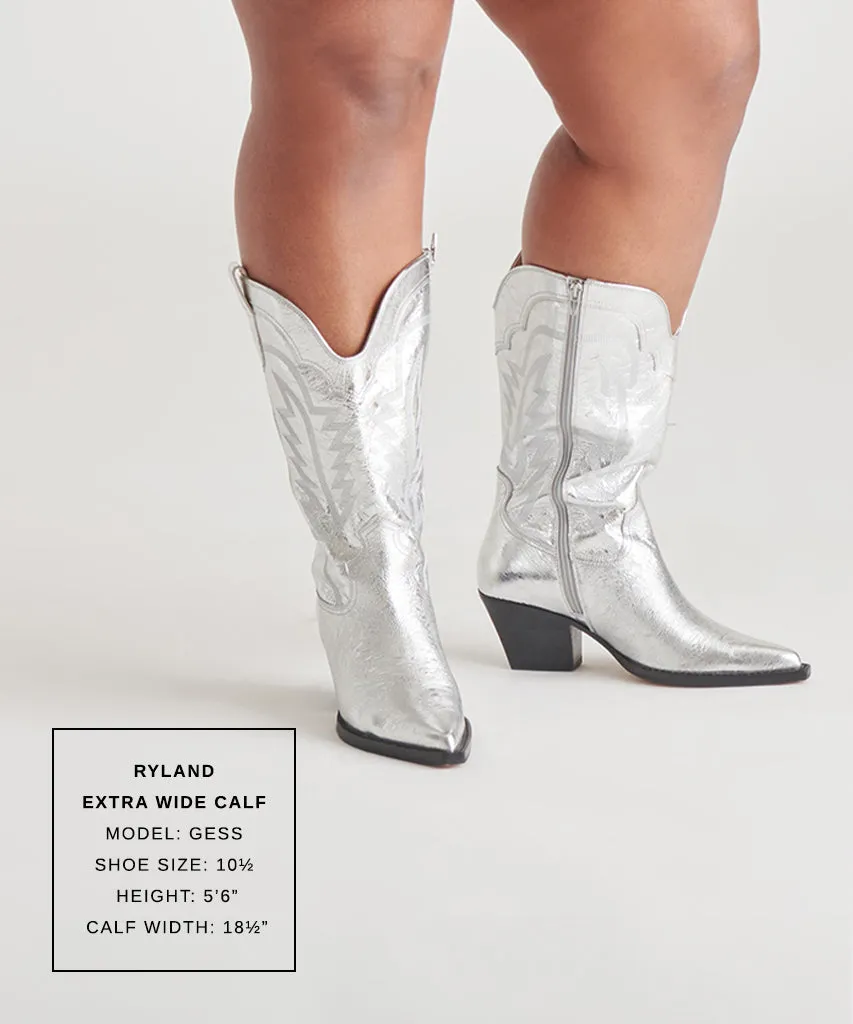 RYLAND EXTRA WIDE CALF BOOTS SILVER DISTRESSED LEATHER Ankle Lock