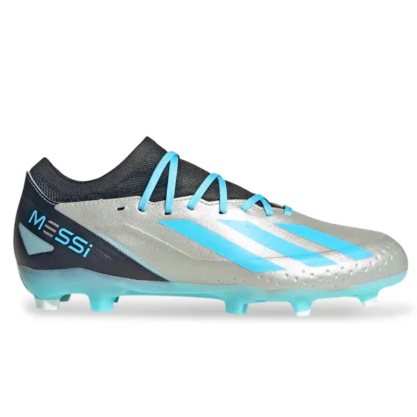 adidas X Crazyfast.3 Messi Firm Ground Soccer Cleats (Silver Metallic/Bliss Blue) Breathable Fit