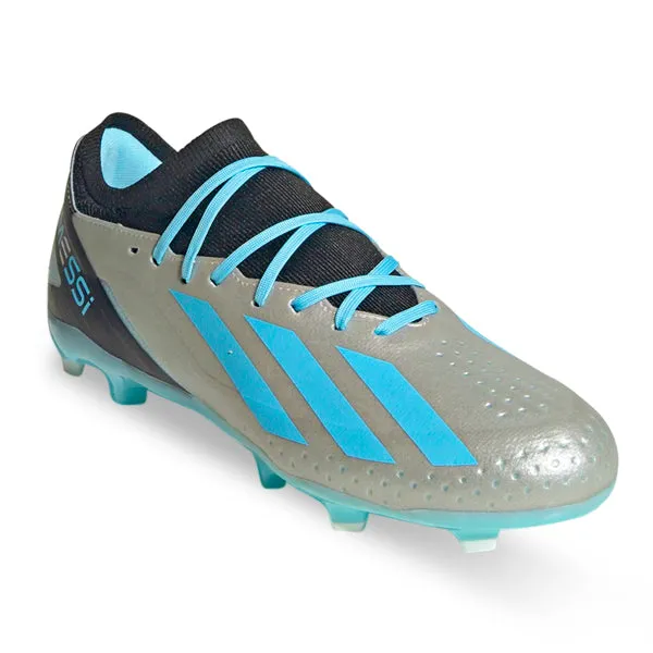 Heel Guard Lockdown fit adidas X Crazyfast.3 Messi Firm Ground Soccer Cleats (Silver Metallic/Bliss Blue)