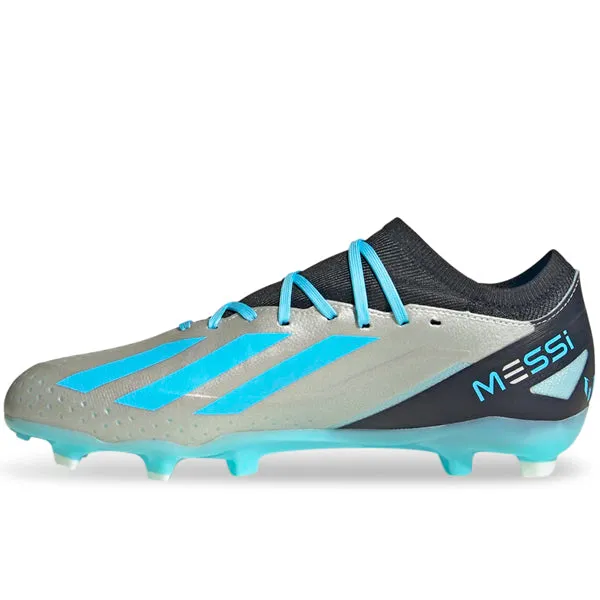 Stability Boost adidas X Crazyfast.3 Messi Firm Ground Soccer Cleats (Silver Metallic/Bliss Blue)