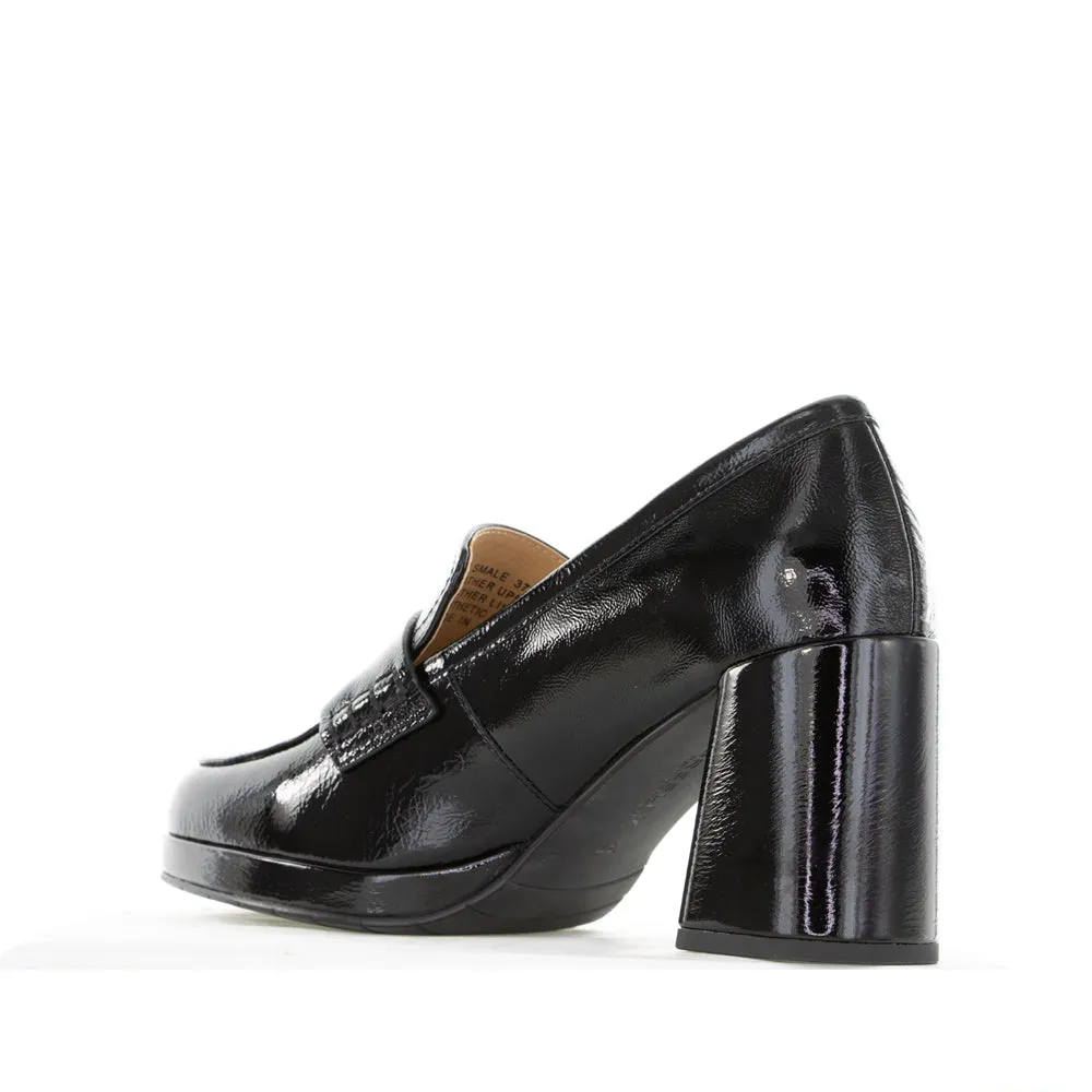 BRESLEY SMALE BLACK PATENT Causal Booties Chunky Heeled Boots