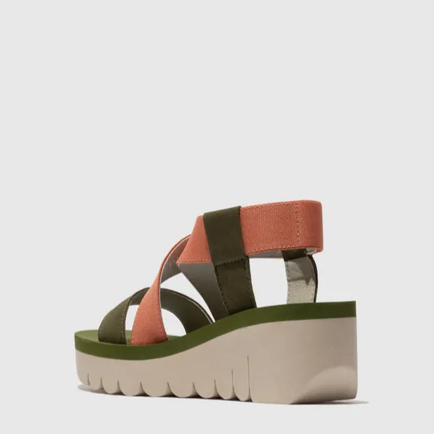 Easy Lock No Buckle FLY LONDON YABI ARMY GREEN TEA ROSE