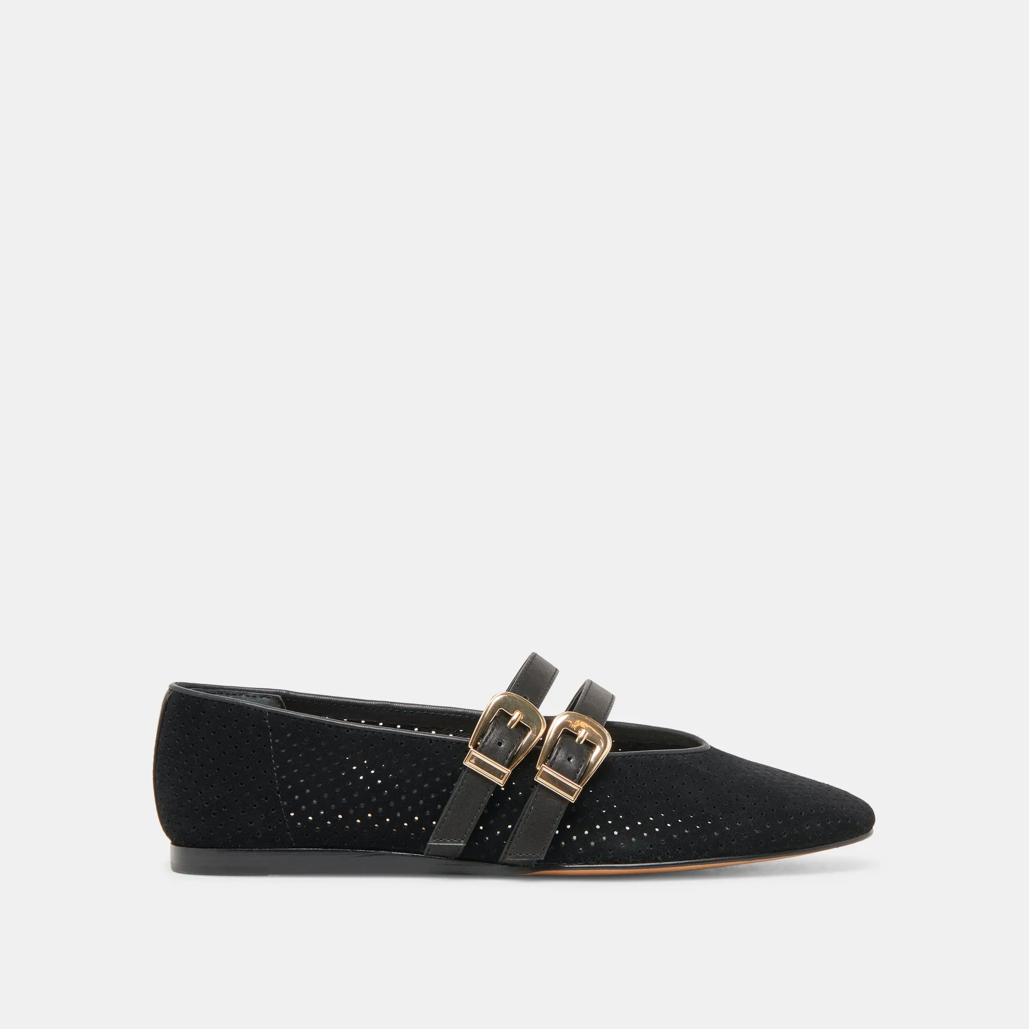 BAYLEE BALLET FLATS ONYX PERFORATED SUEDE Garden Path