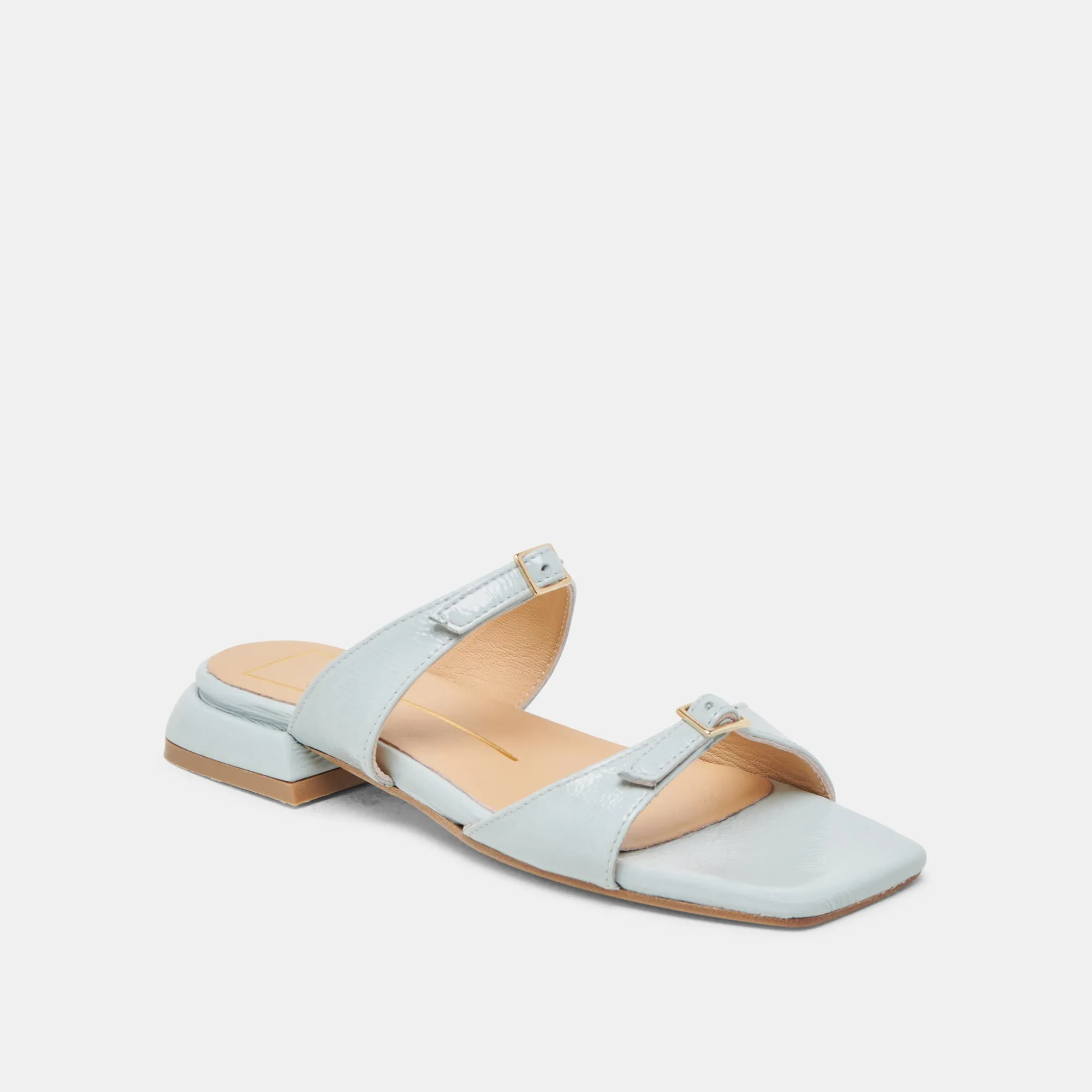 LAVERN SANDALS ICE BLUE CRINKLE PATENT Toe Space Brunch Walk