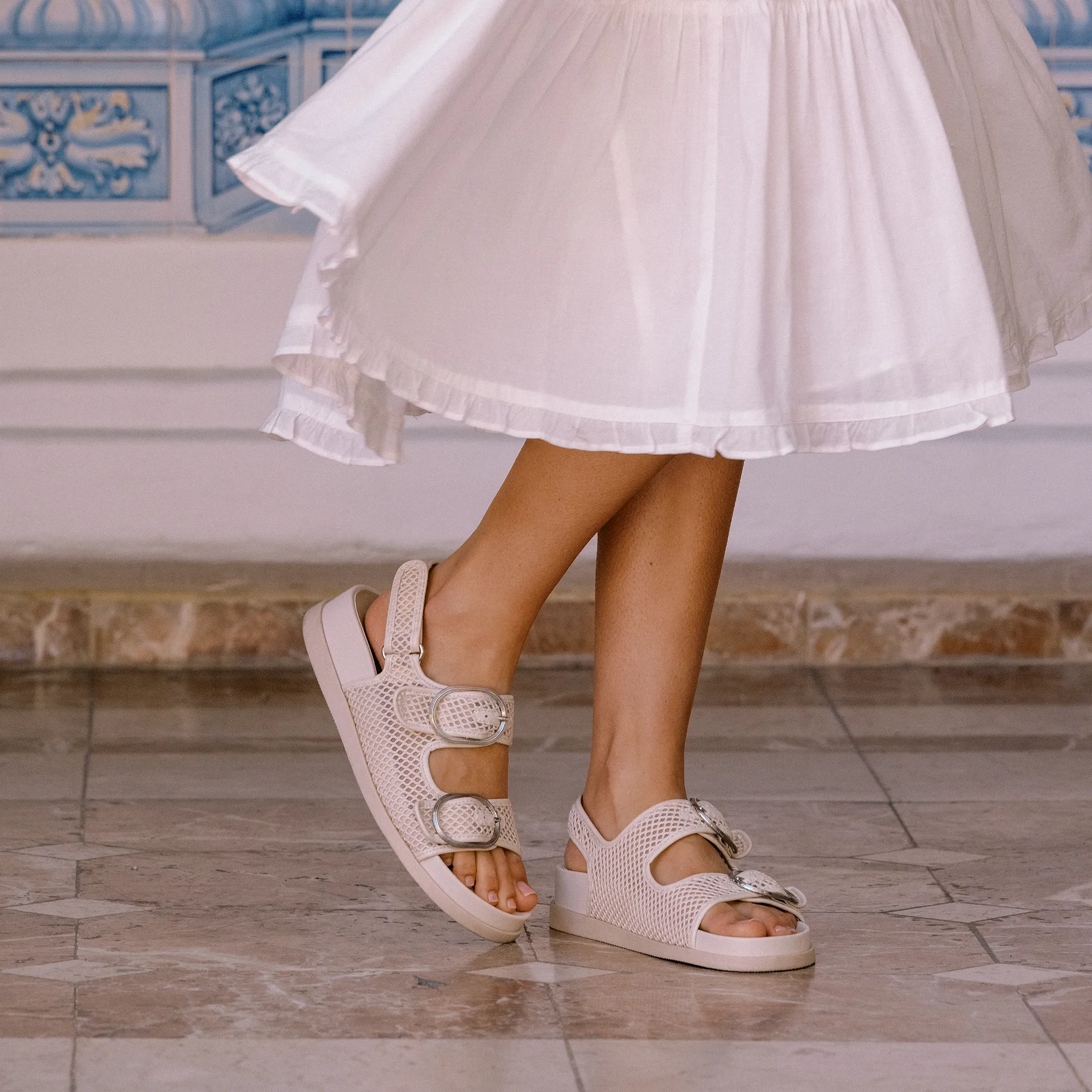 Thin Sole Summer Wear STARLA MESH SANDALS CREME WOVEN MESH
