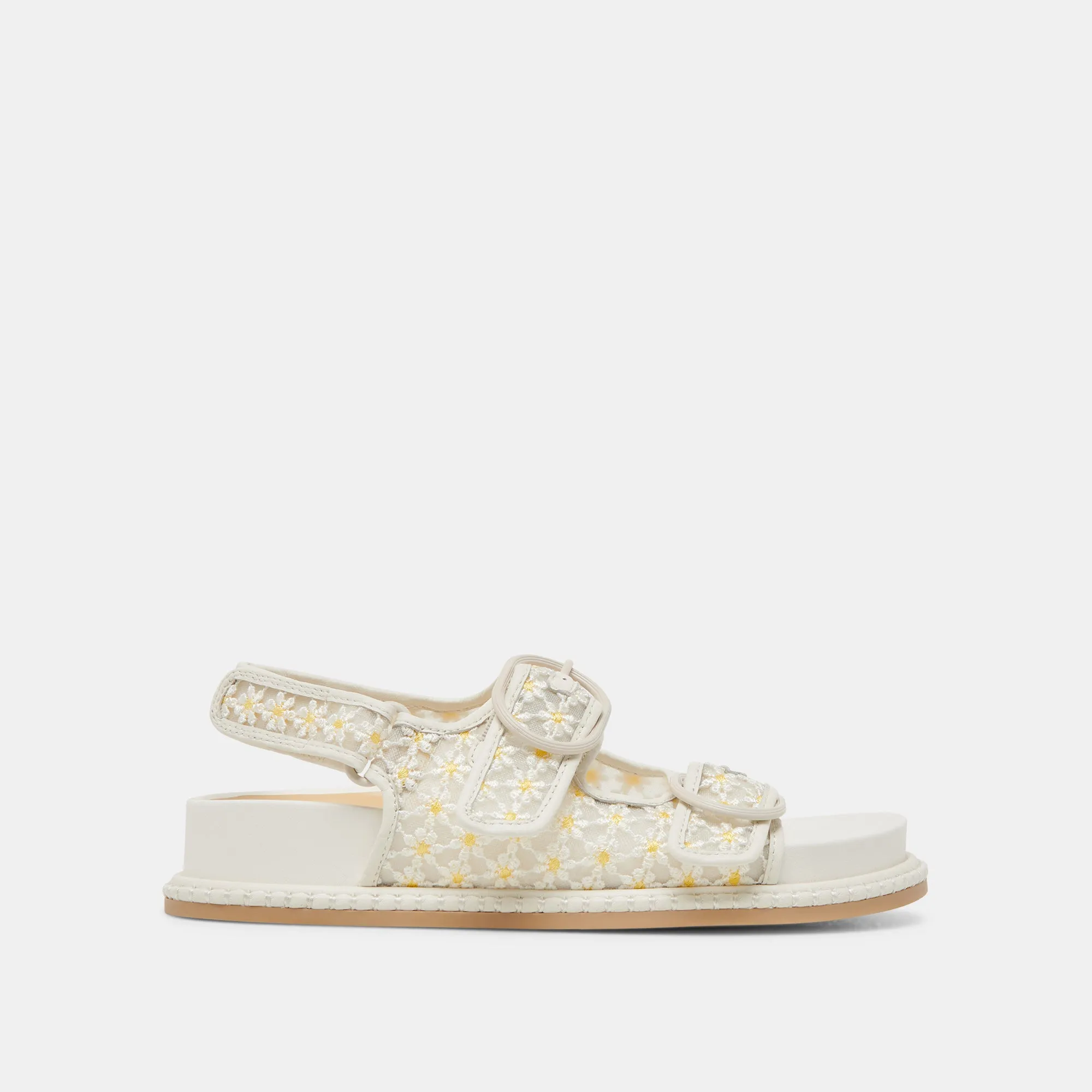 Back to Nature Free Step STUART FLORAL SANDALS WHITE YELLOW FLORAL MESH
