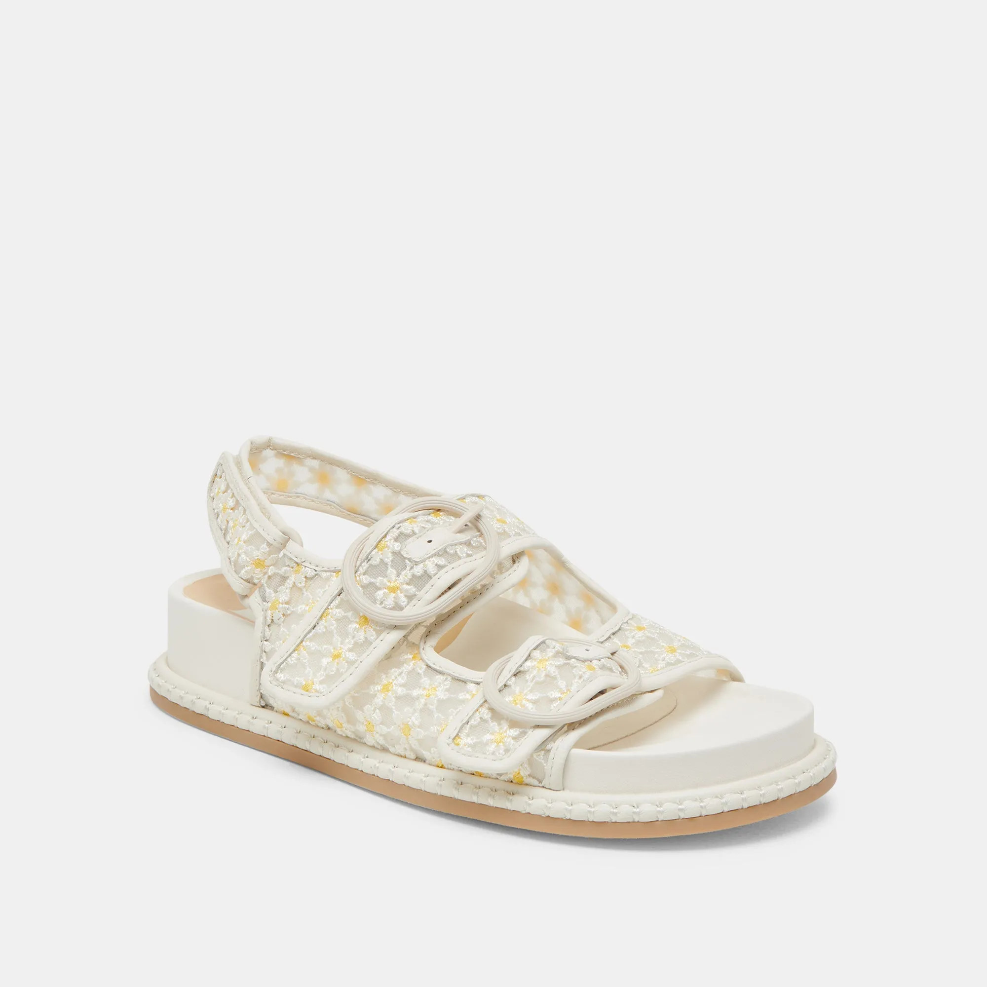 STUART FLORAL SANDALS WHITE YELLOW FLORAL MESH Summer Comfort