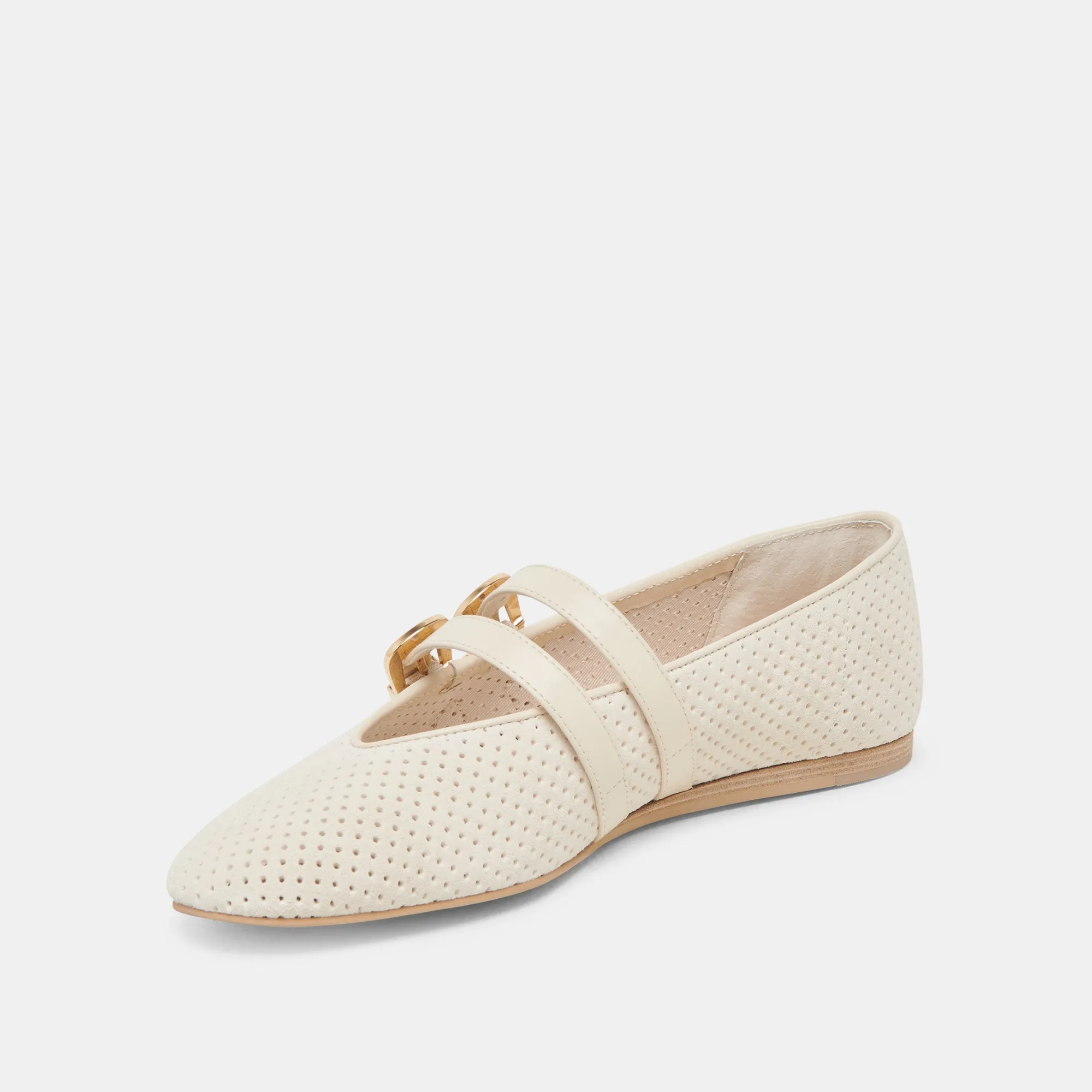 Walking Essential Footwear Wave Glow BAYLEE WIDE BALLET FLATS BONE PERFORATED SUEDE