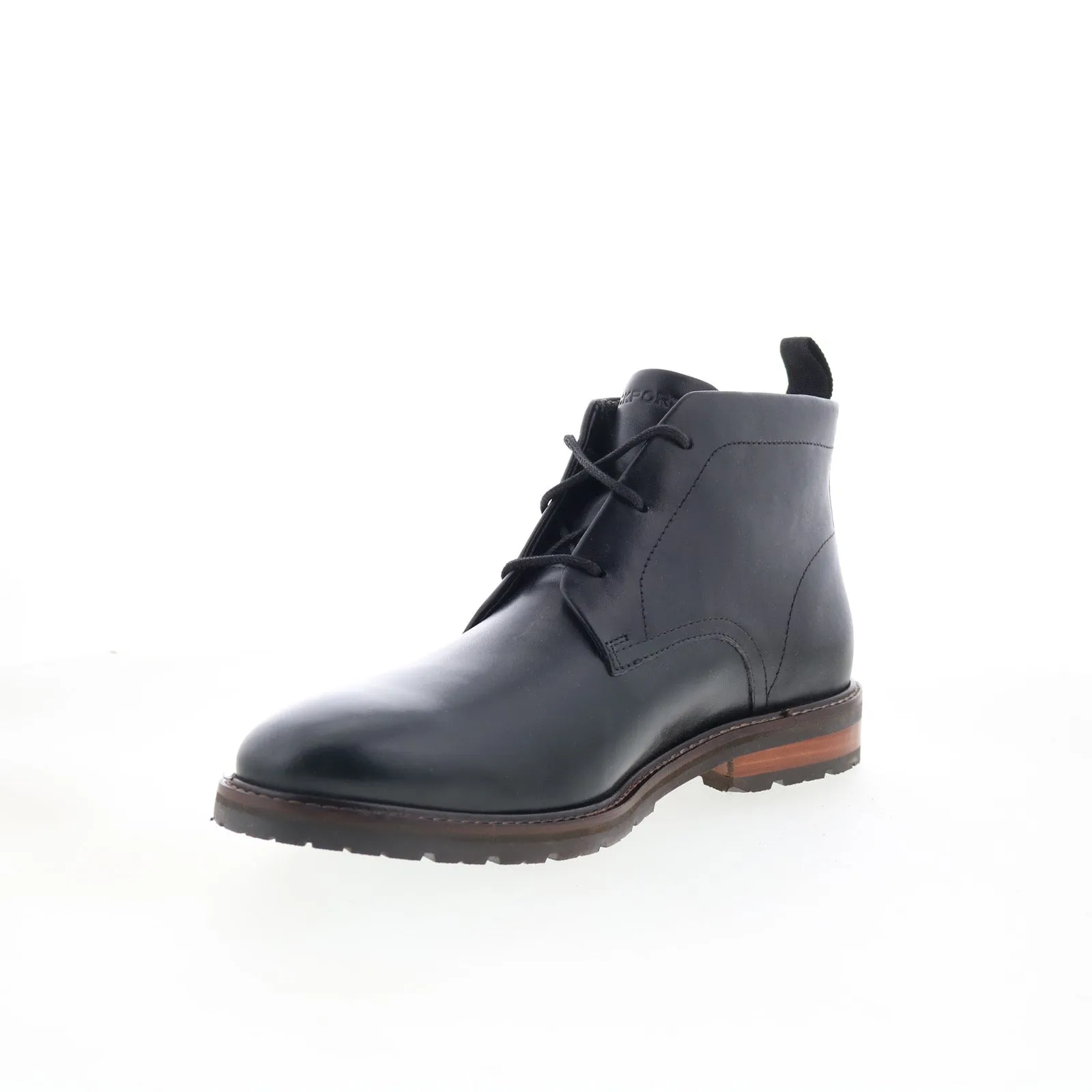 natural materials Rockport Caspe RMCASPE Mens Black Wide Leather Lace Up Chukkas Boots