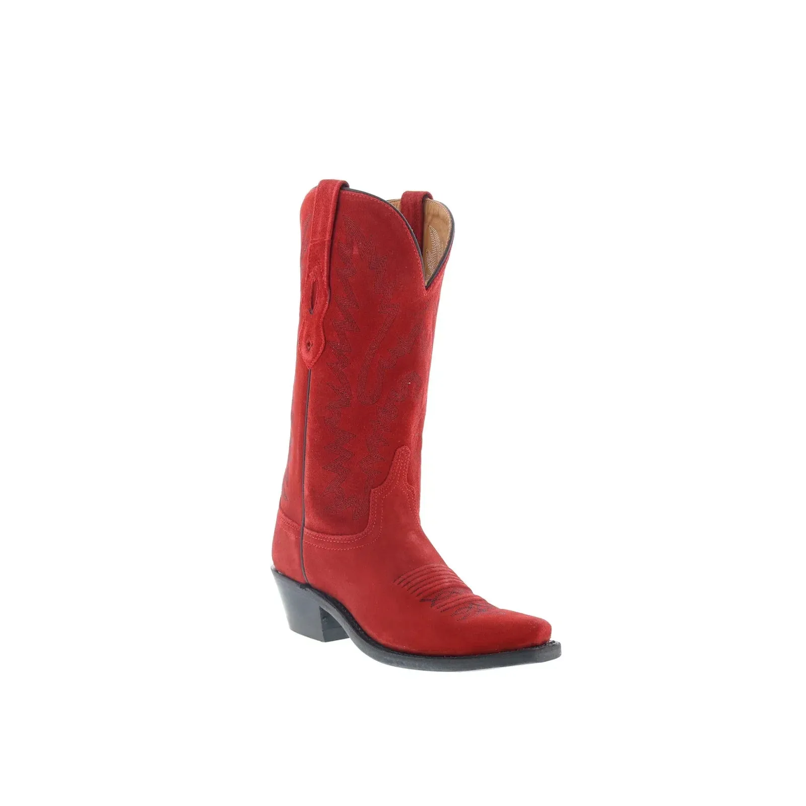Jama Old West LF1519 Womens Red Suede Slip On Cowboy Western Boots Waterproof Upper Wide Sole