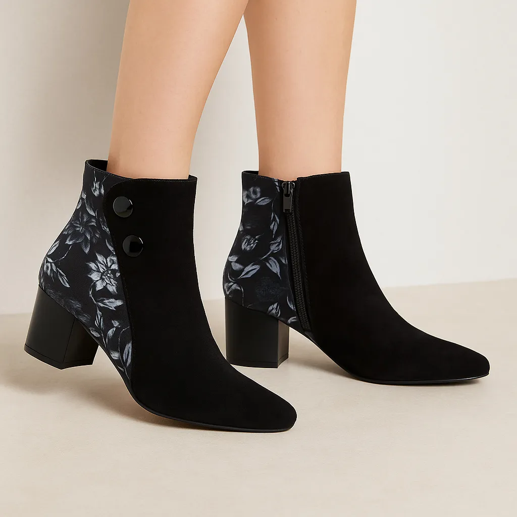 Lace-Up Style ZIERA VEYDA BLACK WHITE FLOWER