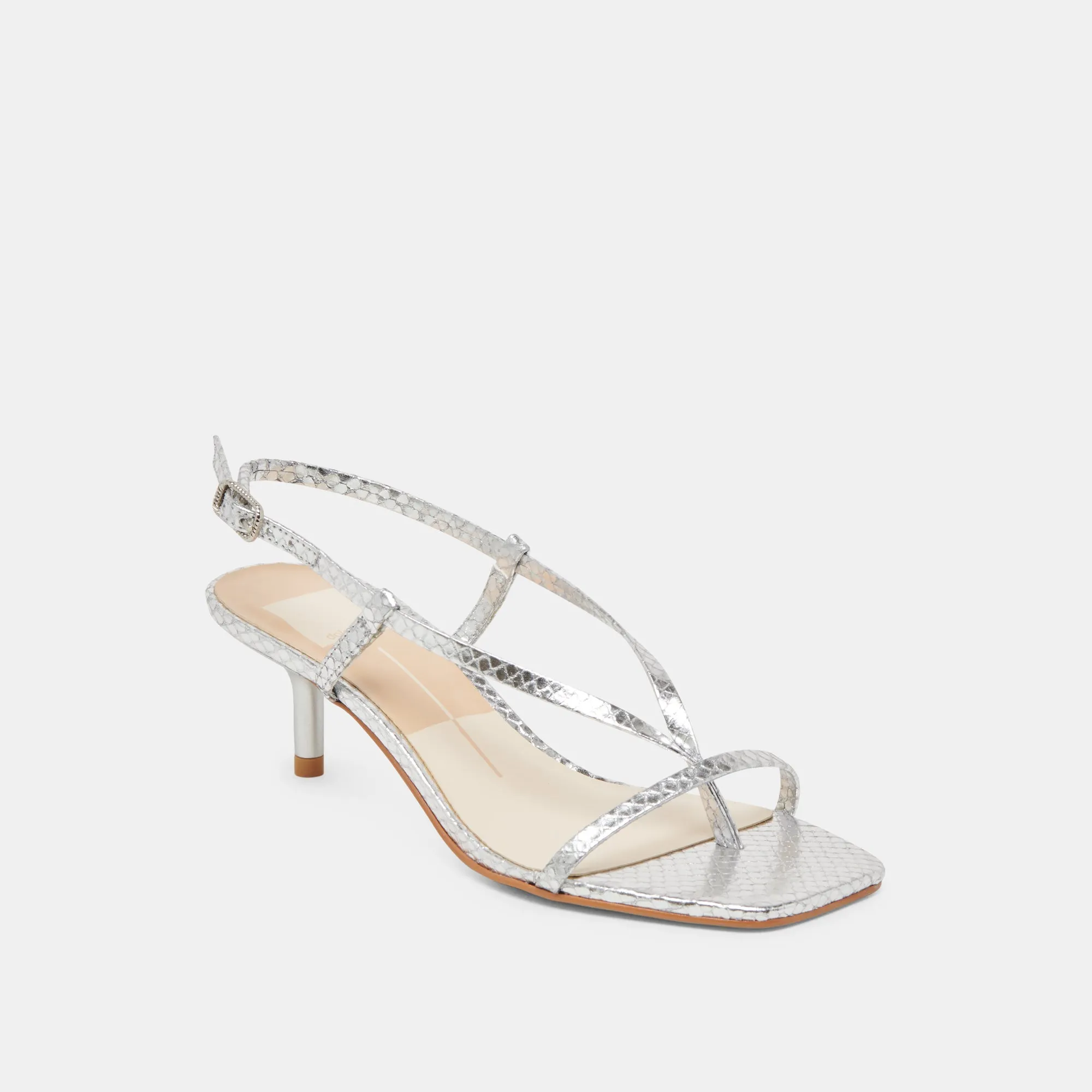 Cute Party Heels LAURY HEELS SILVER EMBOSSED LEATHER