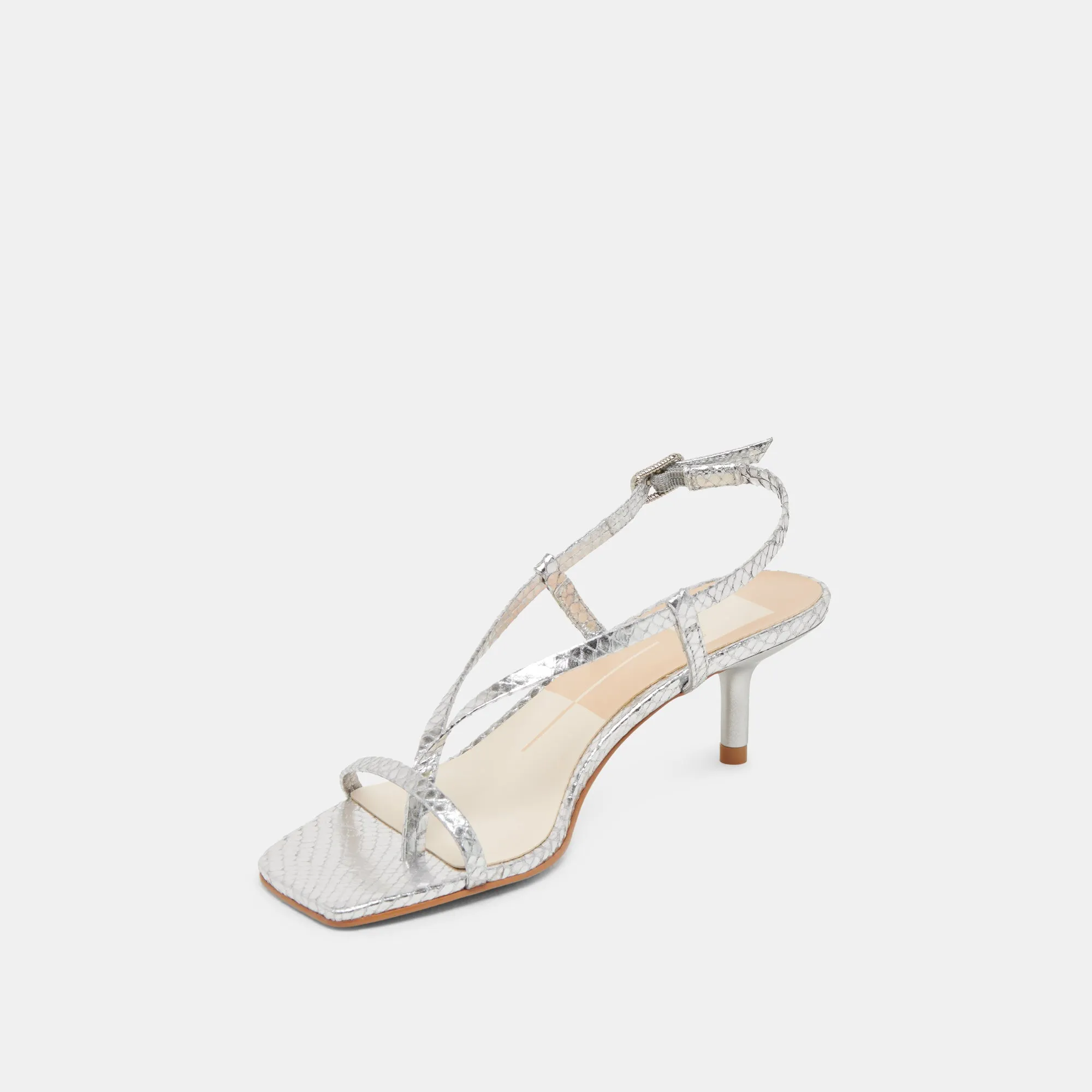 LAURY HEELS SILVER EMBOSSED LEATHER Luxe Heeled Sandals