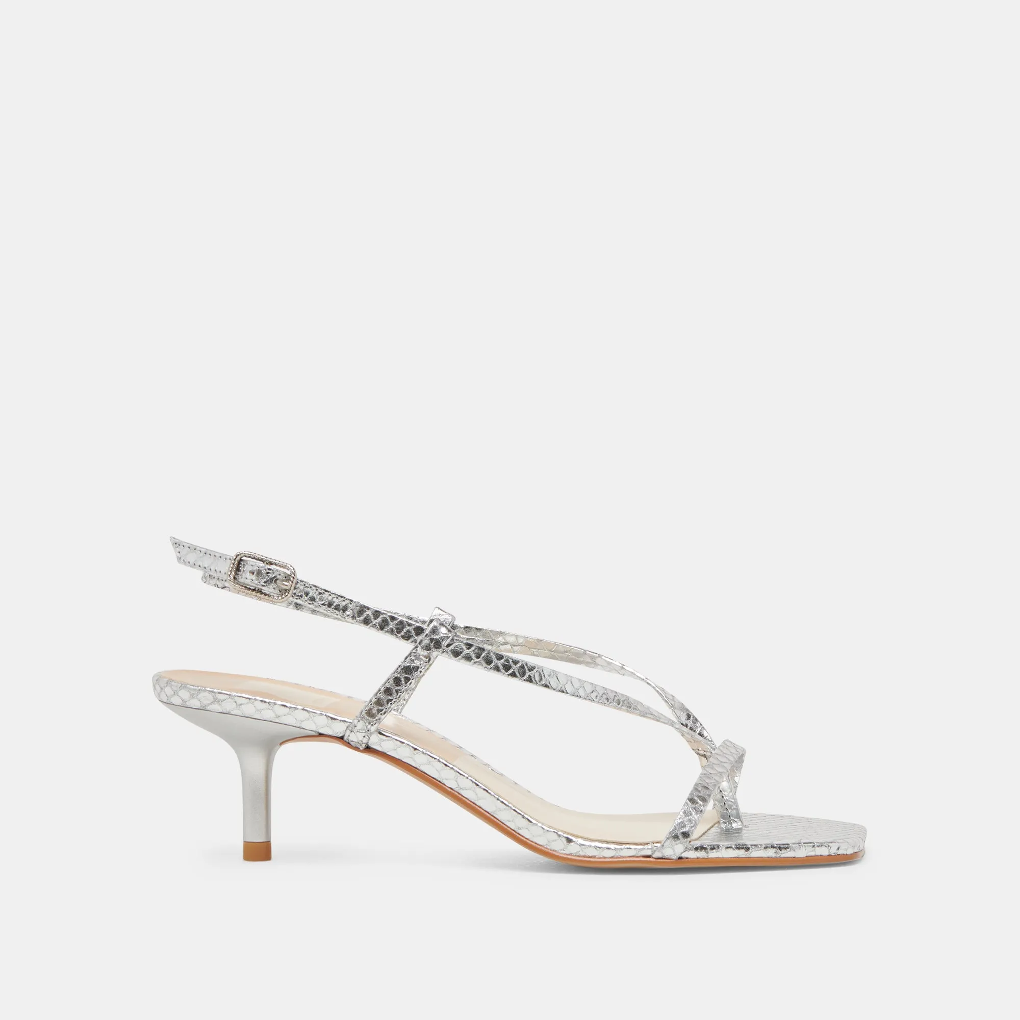 Rubber Outsole Crystal Heels LAURY HEELS SILVER EMBOSSED LEATHER