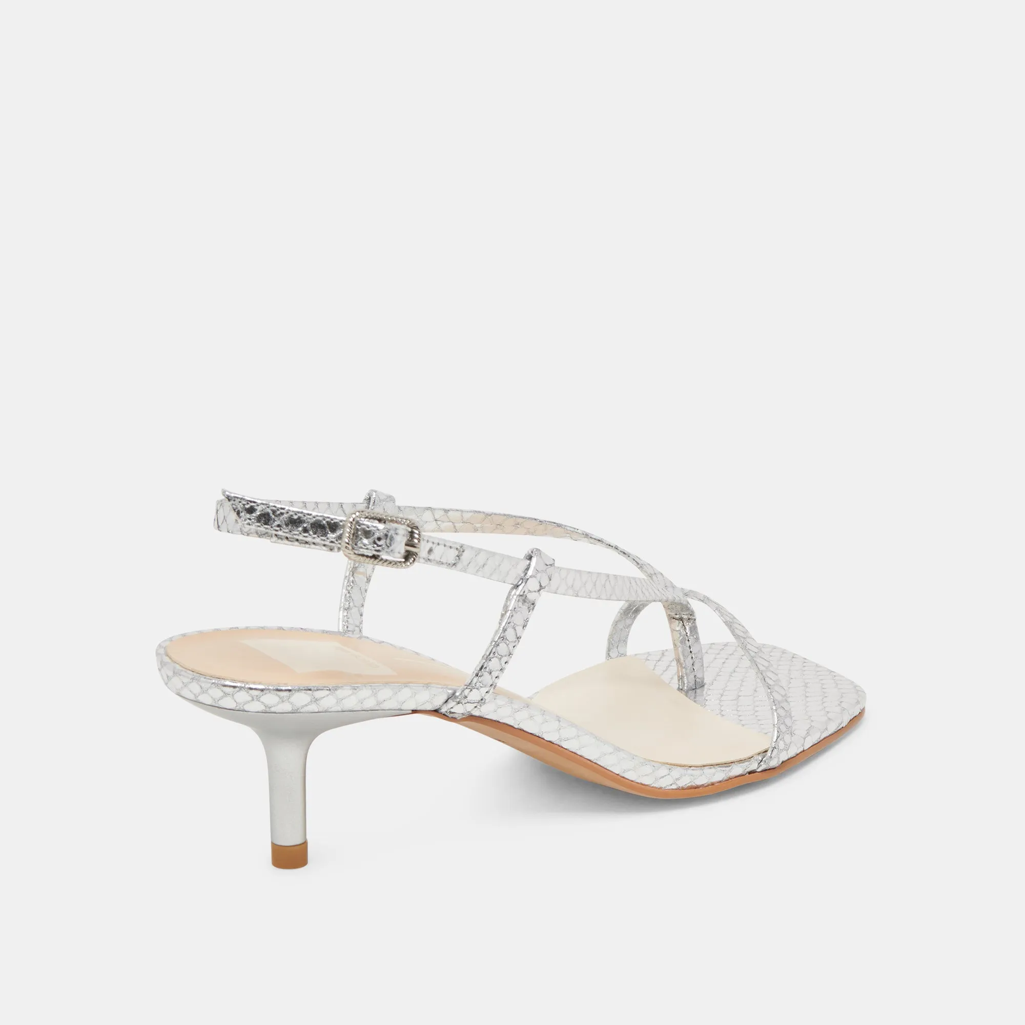 LAURY HEELS SILVER EMBOSSED LEATHER Mesh Upper