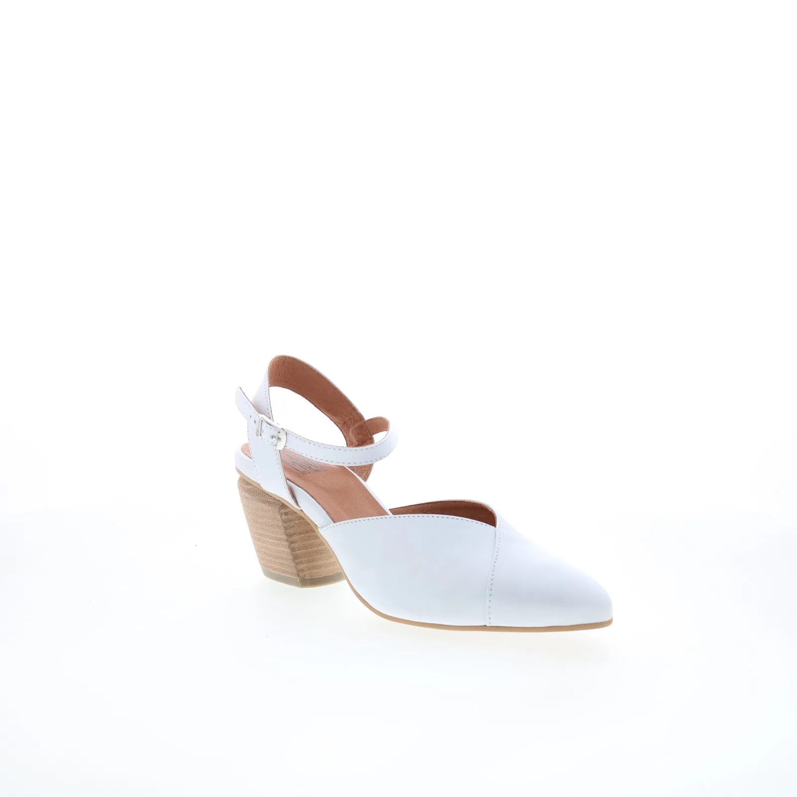 Custom Heels Modern Heels Miz Mooz Alina Womens White Leather Hook & Loop Strap Heels Shoes
