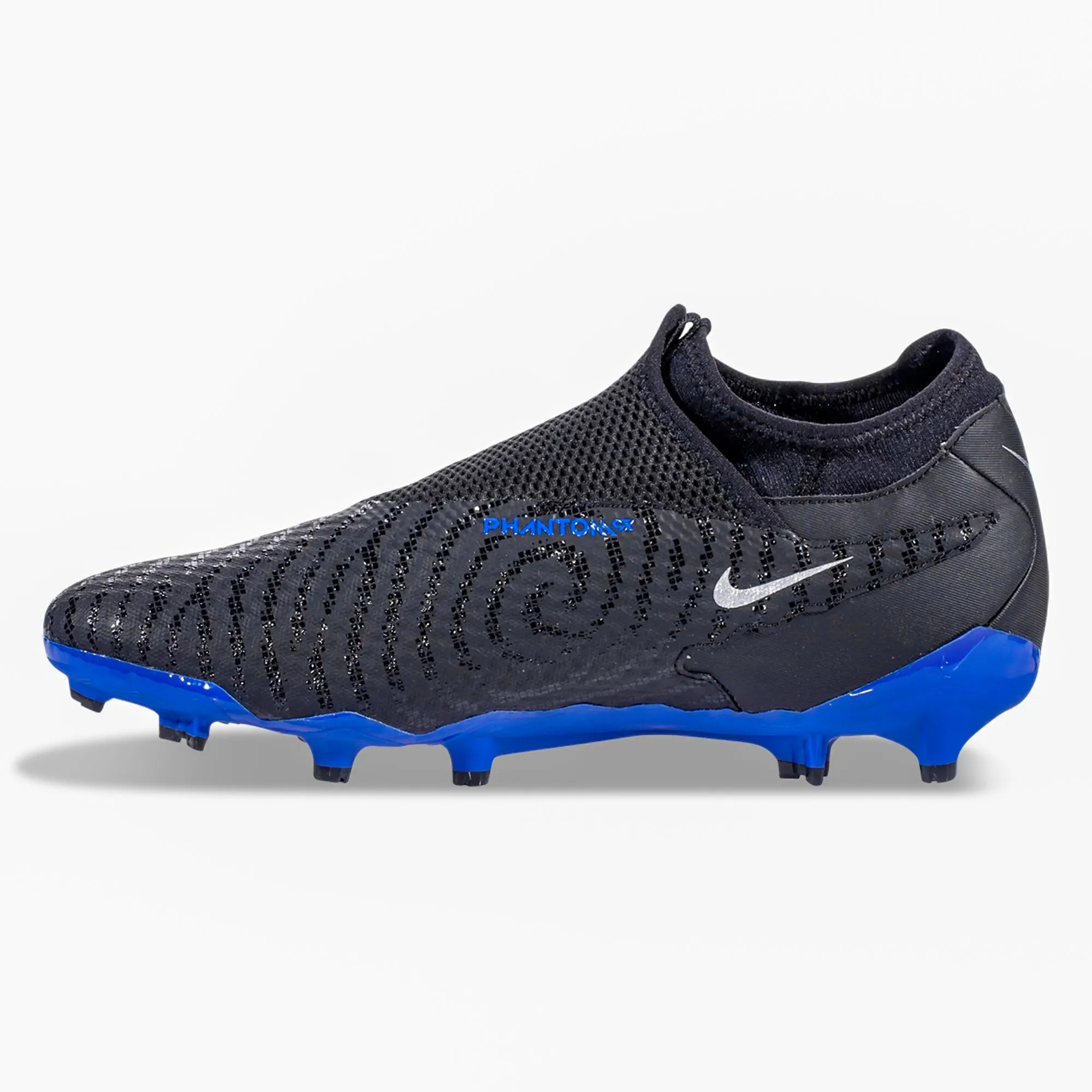 Snug Collar Muddy Field Nike Phantom GX Academy DF FG/MG Soccer Cleats (Black/Chrome-Hyper Royal)