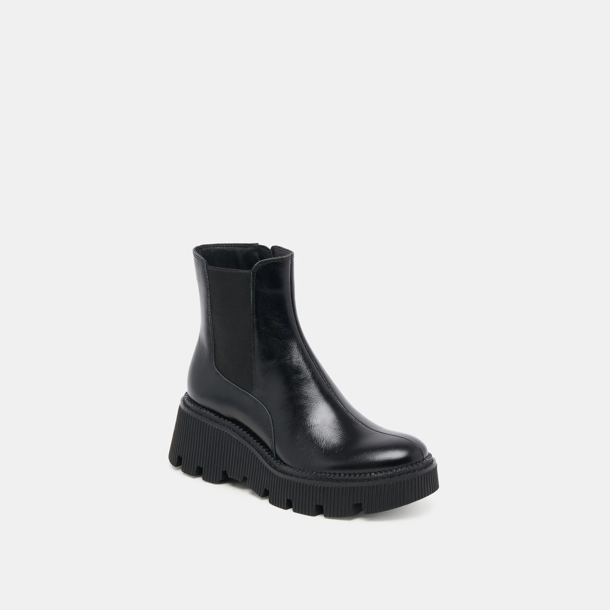 Padded Tongue EMMET H2O WIDE BOOTS MIDNIGHT CRINKLE PATENT