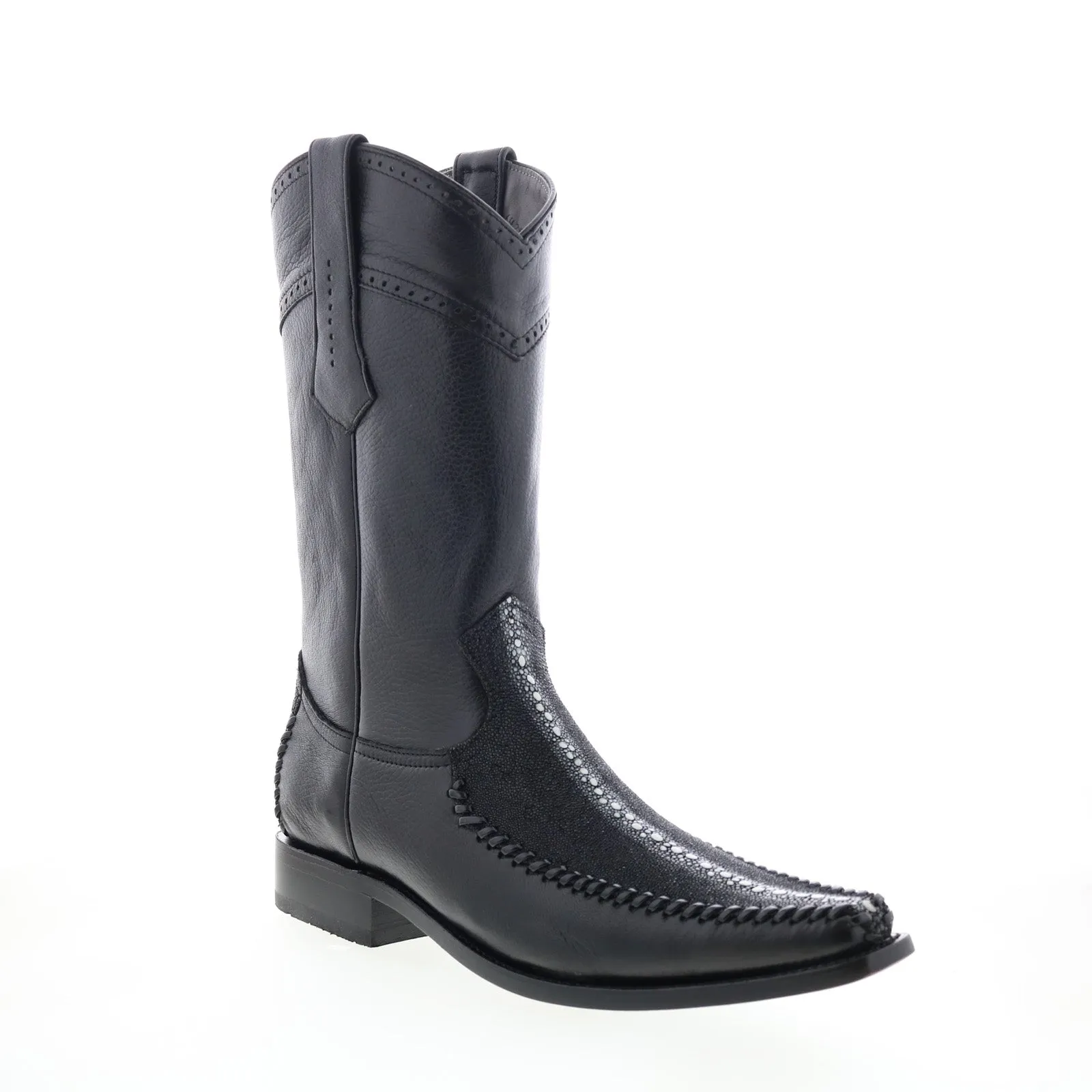 Trendy Look Los Altos  Square Toe Stingray Rowstone Mens Black Wide Cowboy Western Boots