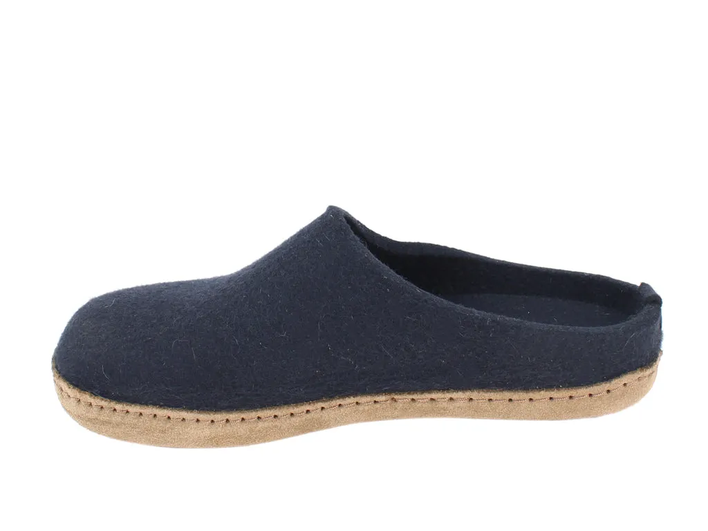 Haflinger Felt Slippers Emil Navy Blue Reinforced heel
