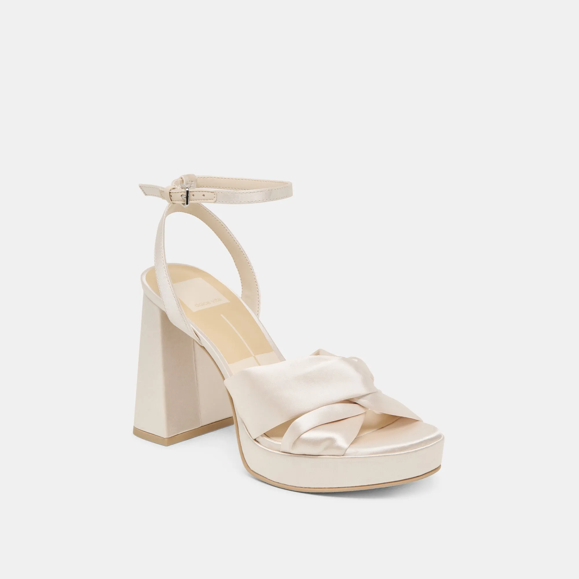 PARLO HEELS IVORY SATIN Slip-Resistant Heels High Top Style