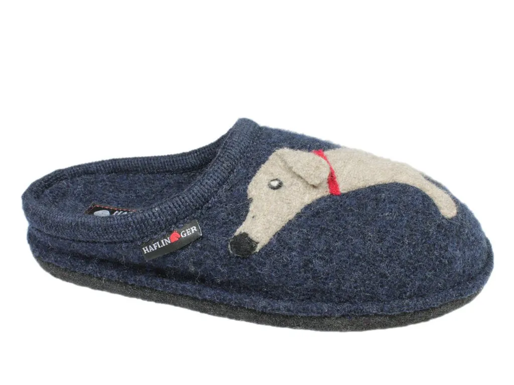Unique Style Comfy Travel Fit Haflinger Slippers Flair Dachs Dog Blue