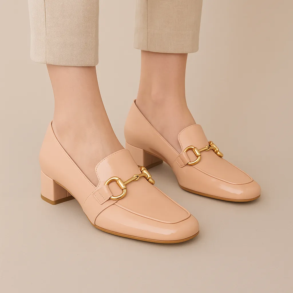 ZIERA KOSMAS CAFE Gum outsole Peep Toe Leather Pumps