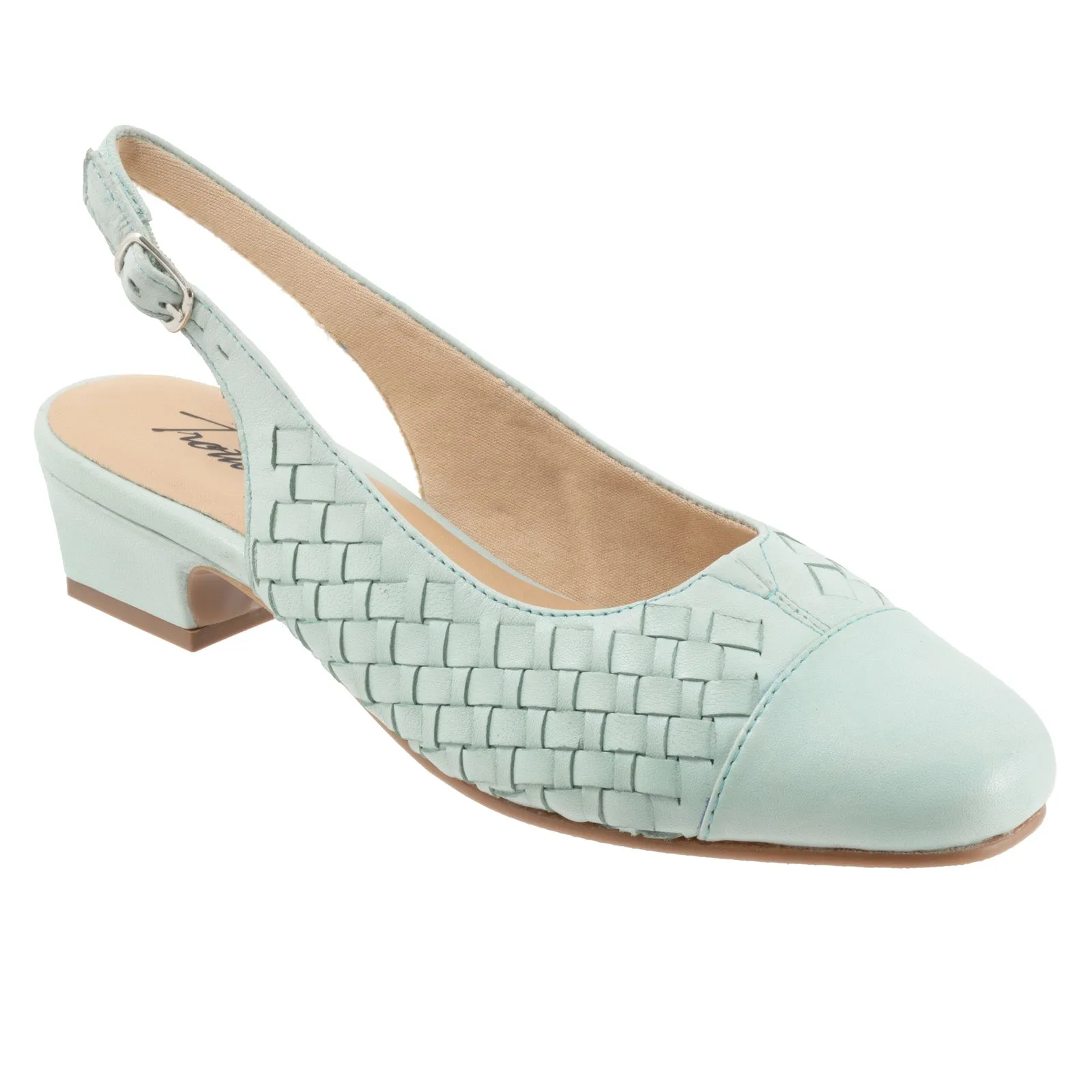 Statement Heels Trotters Dea Woven T2168-326 Womens Blue Leather Slingback Heels Shoes