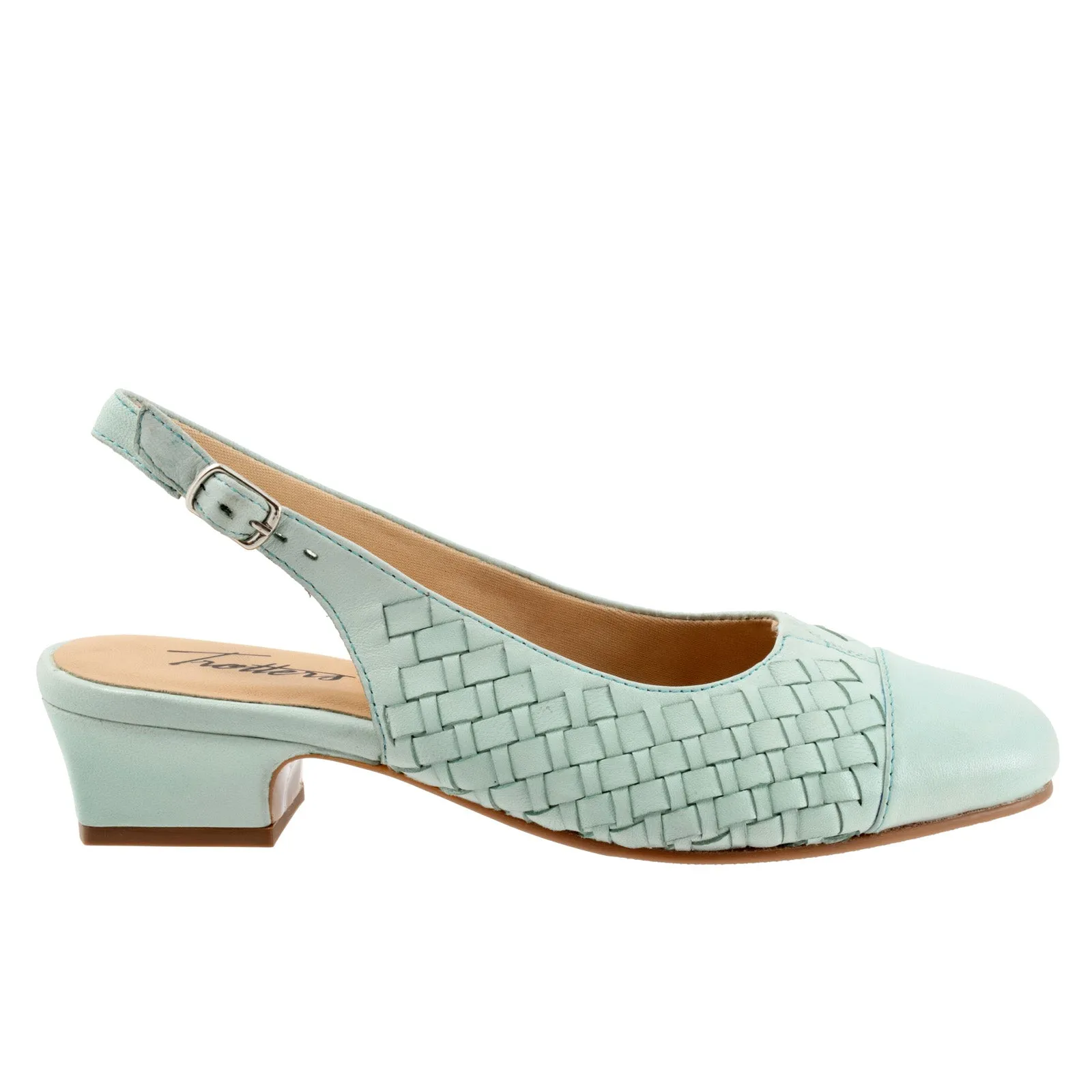 Trotters Dea Woven T2168-326 Womens Blue Leather Slingback Heels Shoes Sporty Heeled Shoes Anti blister