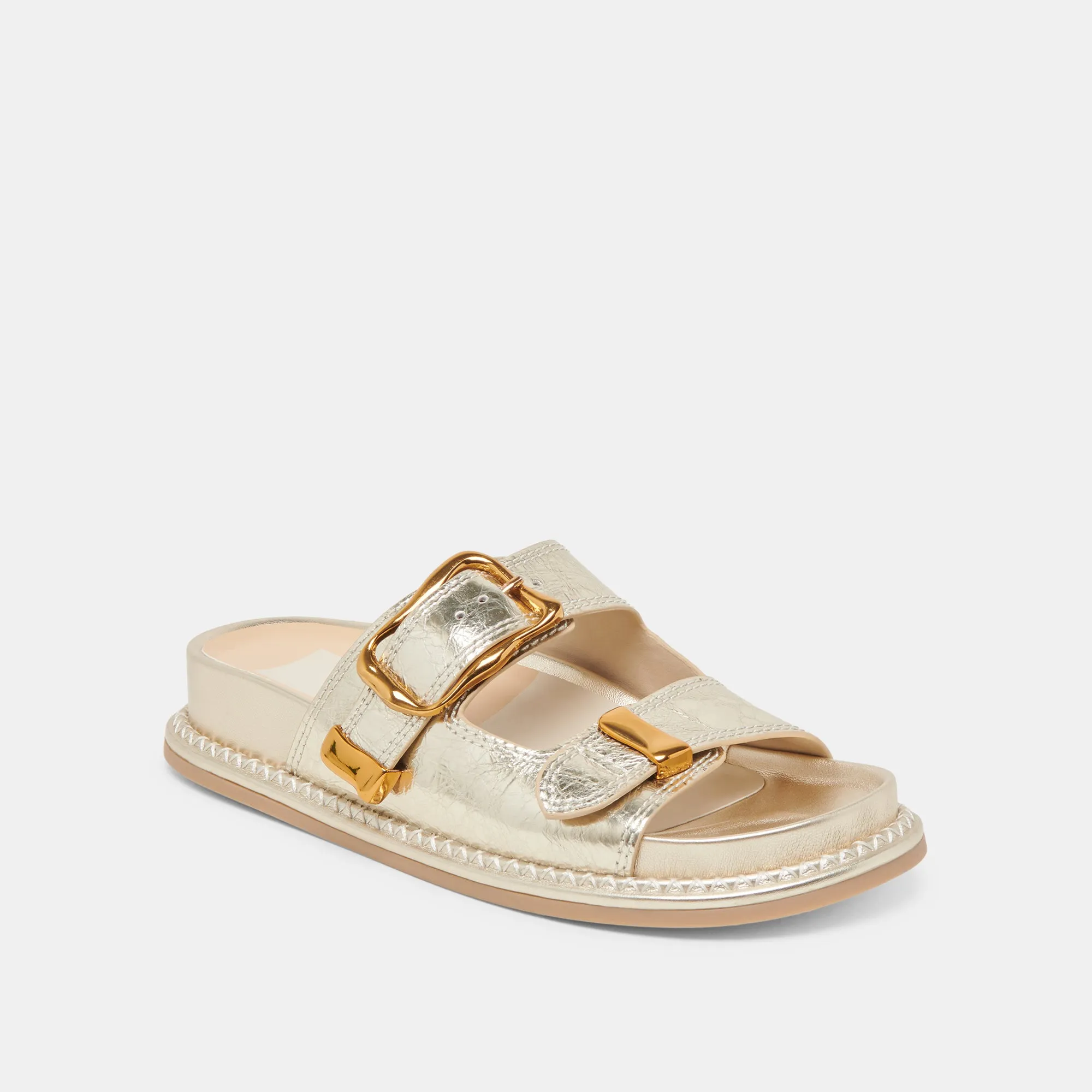 SEVANA SANDALS LIGHT GOLD DISTRESSED LEATHER Everywhere Fit Zero Weight