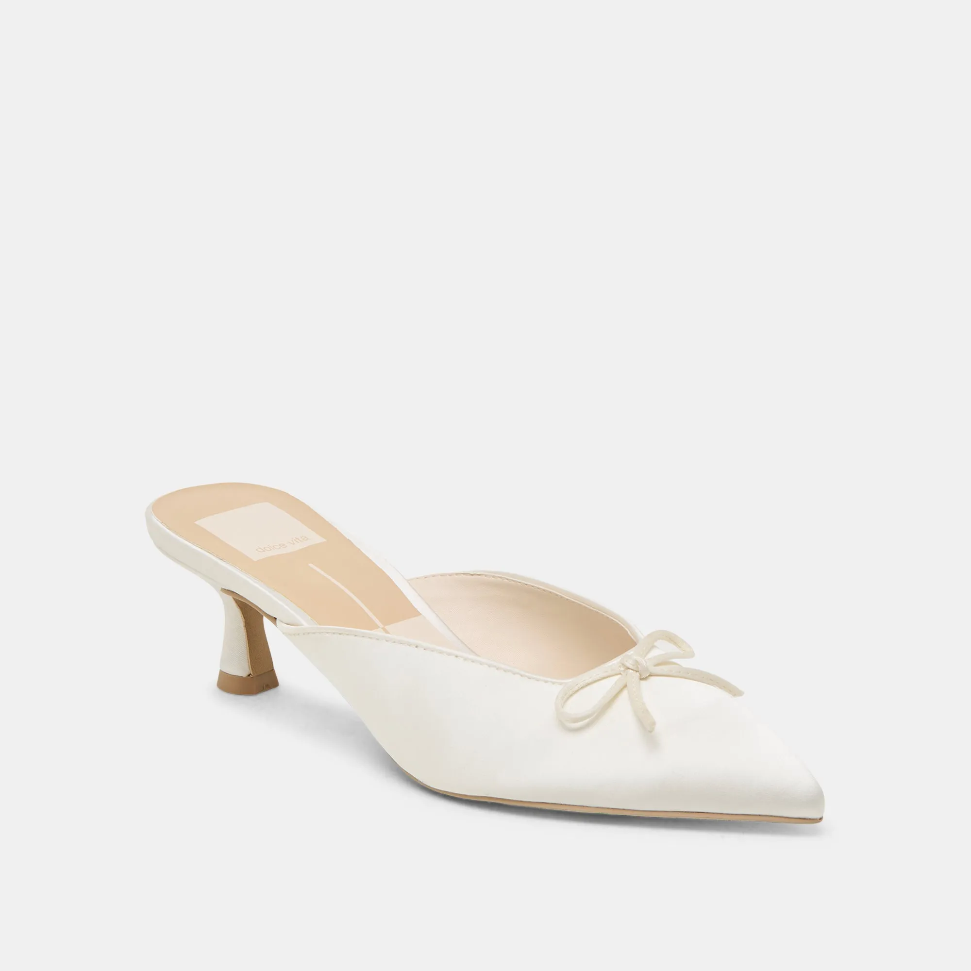 Gold High Heeled Sandals Contoured Footbed CLEO HEELS OFF WHITE SATIN