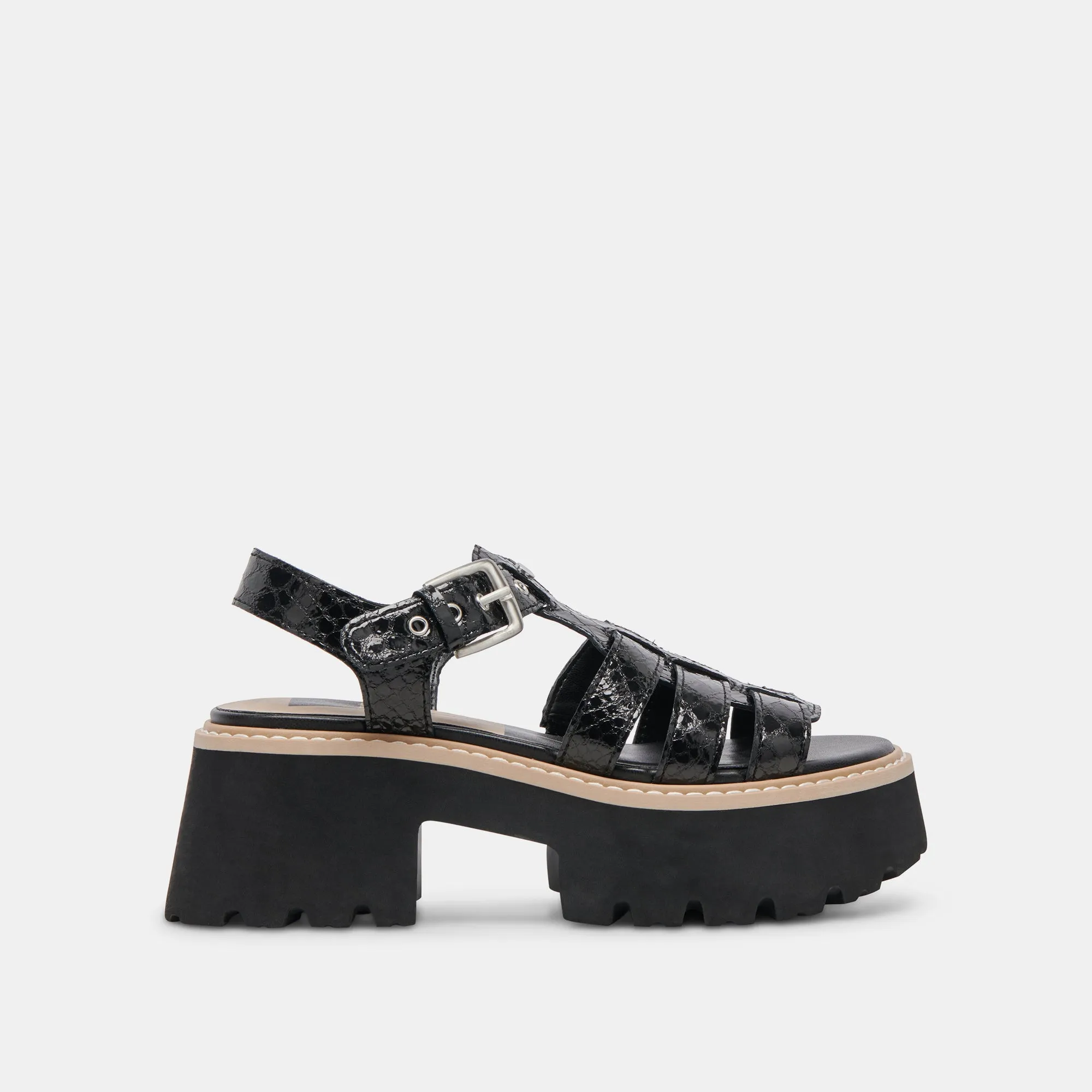 LATICE SANDALS MIDNIGHT EMBOSSED LEATHER dry surface
