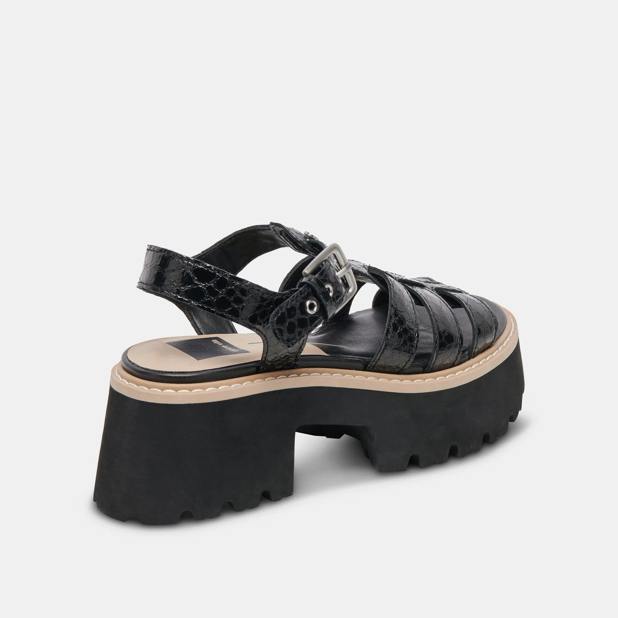 Comfortable Summer Walk LATICE SANDALS MIDNIGHT EMBOSSED LEATHER
