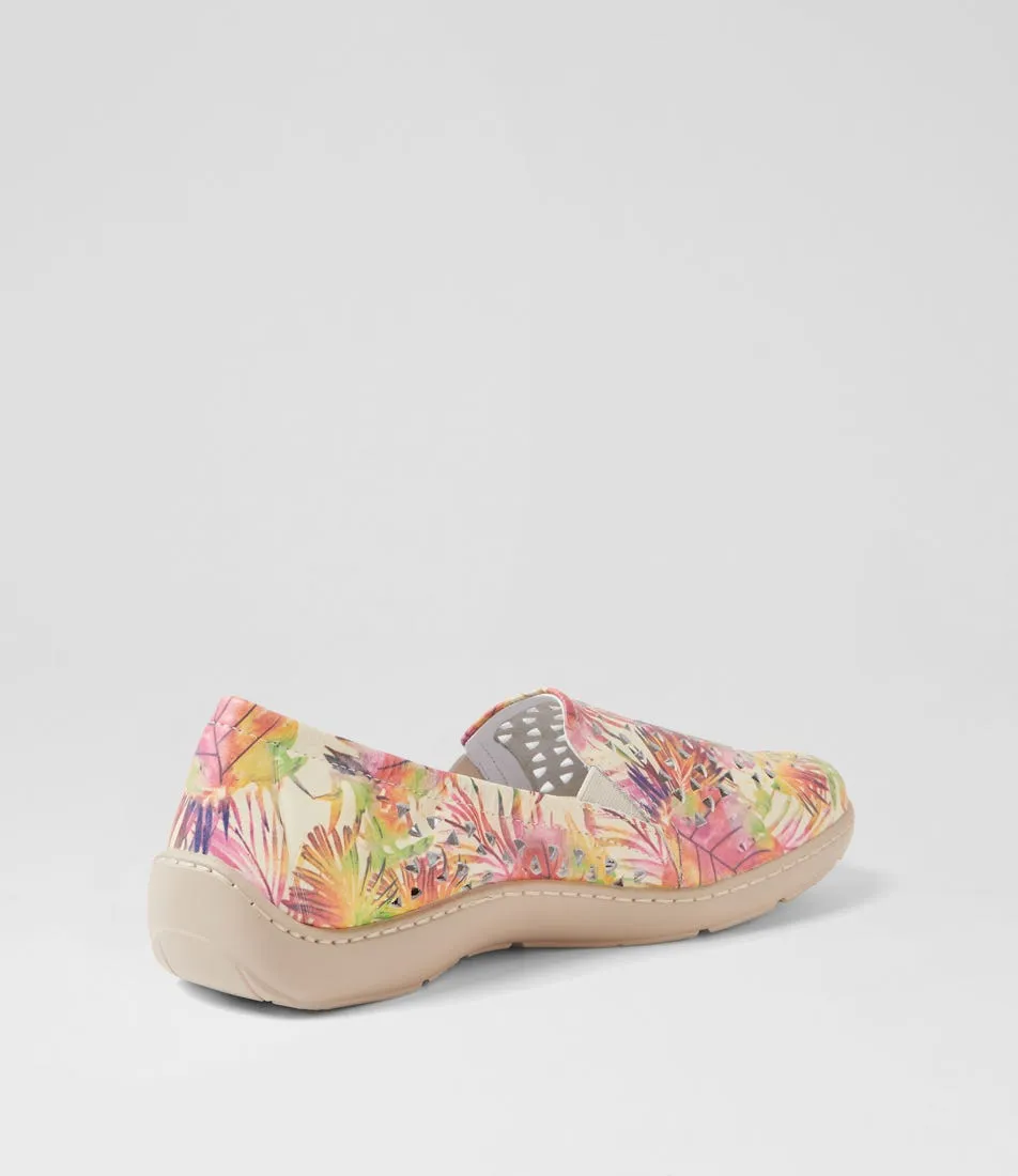 Comfy Step Shoes Slip Style ZIERA WAVADA MULTI PALM ALMOND
