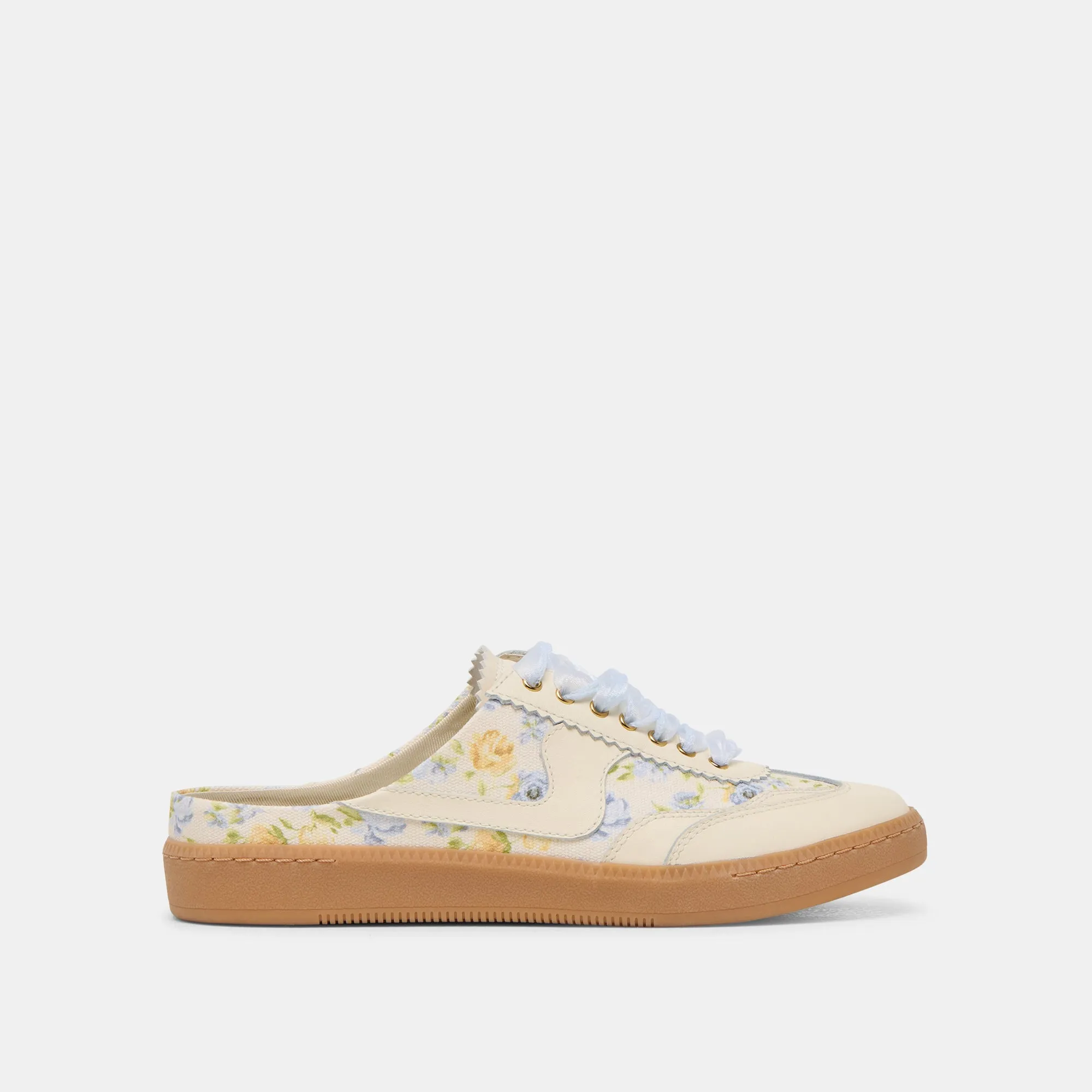 Breathable Upper Shine Bright NOTICE SLIDE SNEAKERS BLUE FLORAL LEATHER