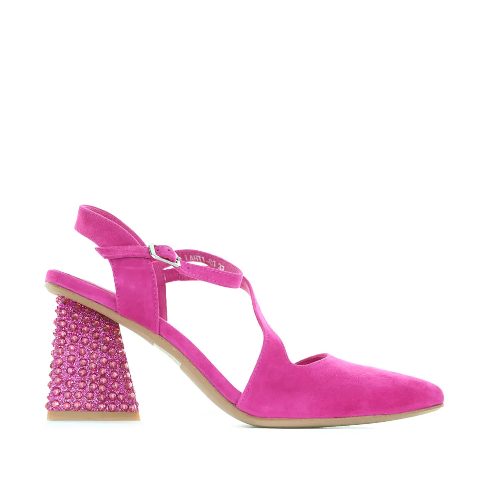 DJANGO & JULIETTE LAHTI FUCHSIA SUEDE Wide fit Soft Memory Foam Heels