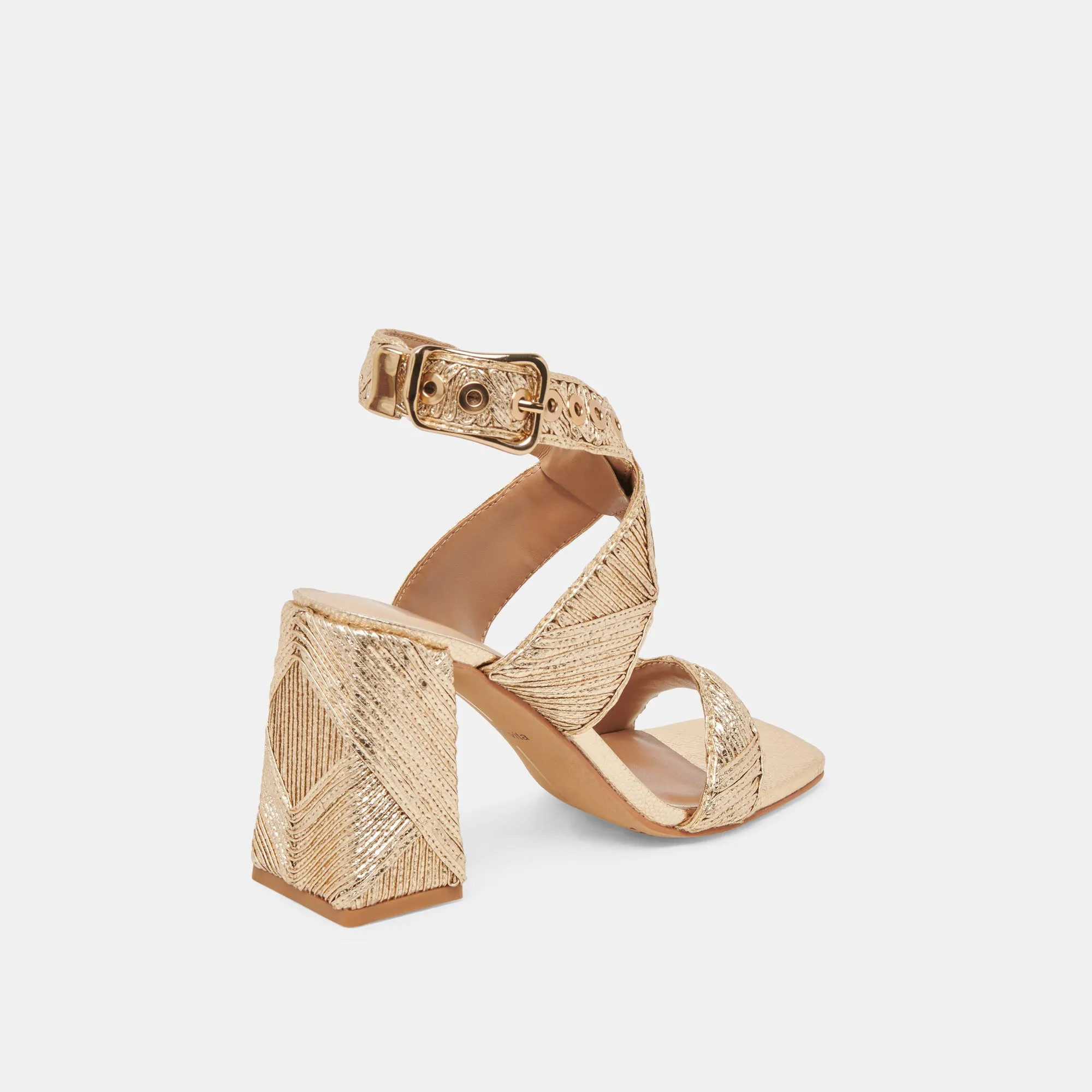 FINNY DECO HEELS GOLD WOVEN STELLA Chic Heeled Booties Chic Designer Heels
